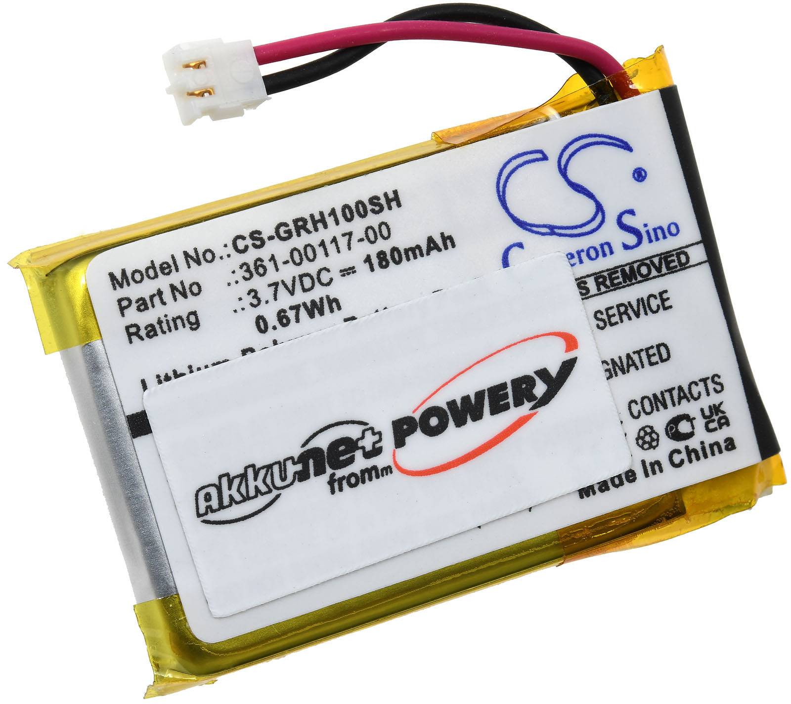 Powery Akku passend für Smartwatch Garmin Approach S10, Typ 361-00117-00, 3,7V, Li-Polymer