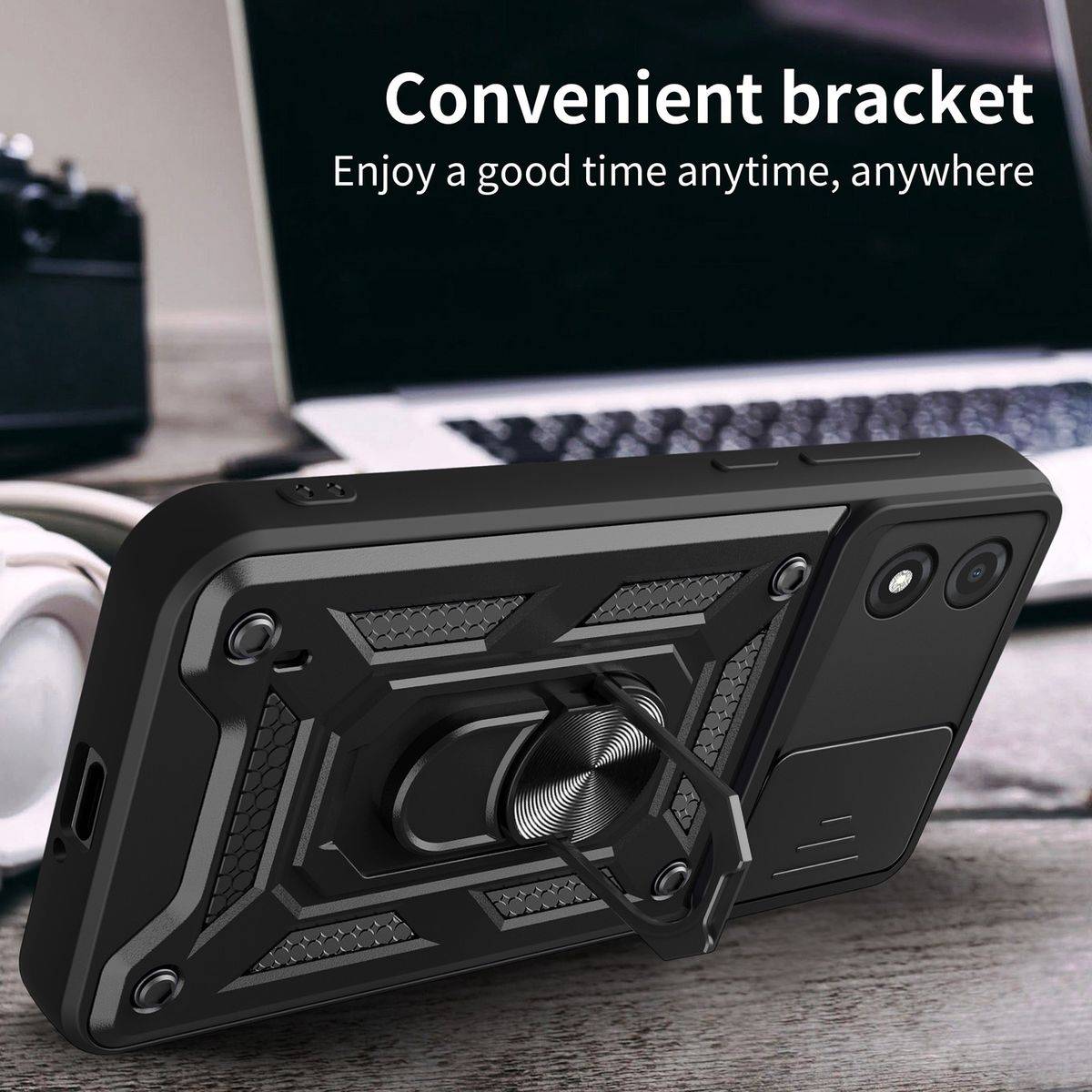 Für Motorola Moto E13 4G TPU PC Ring Magnet Handy Tasche Hülle Schwarz