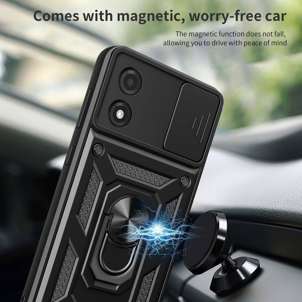 Für Motorola Moto E13 4G TPU PC Ring Magnet Handy Tasche Hülle Schwarz