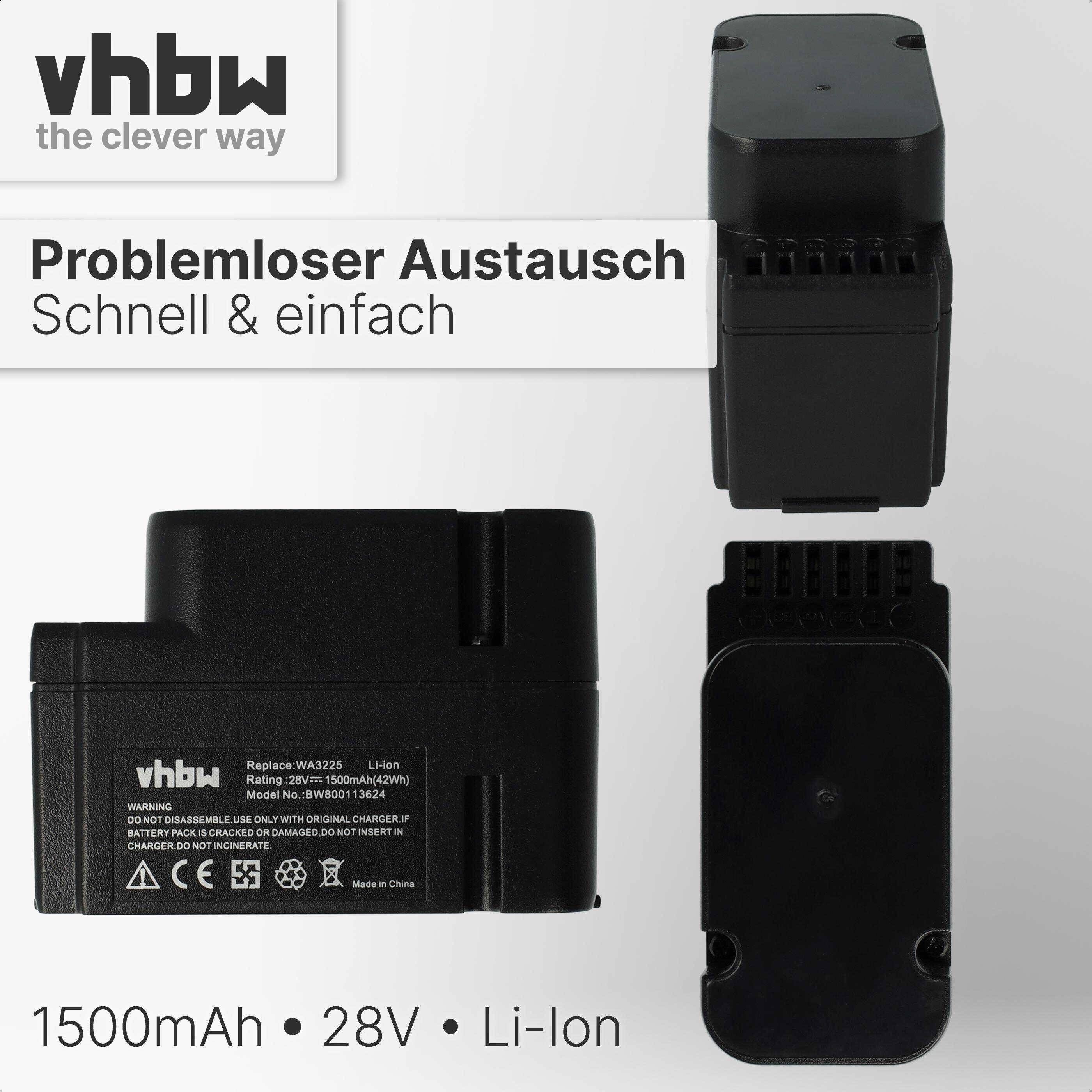 vhbw Akku kompatibel mit Worx Landroid WG791, WG791E.1, WG791W, WG792, WG792E, WG792E.1, WG794, WG796E (1500mAh, 28V, Li-Ion)