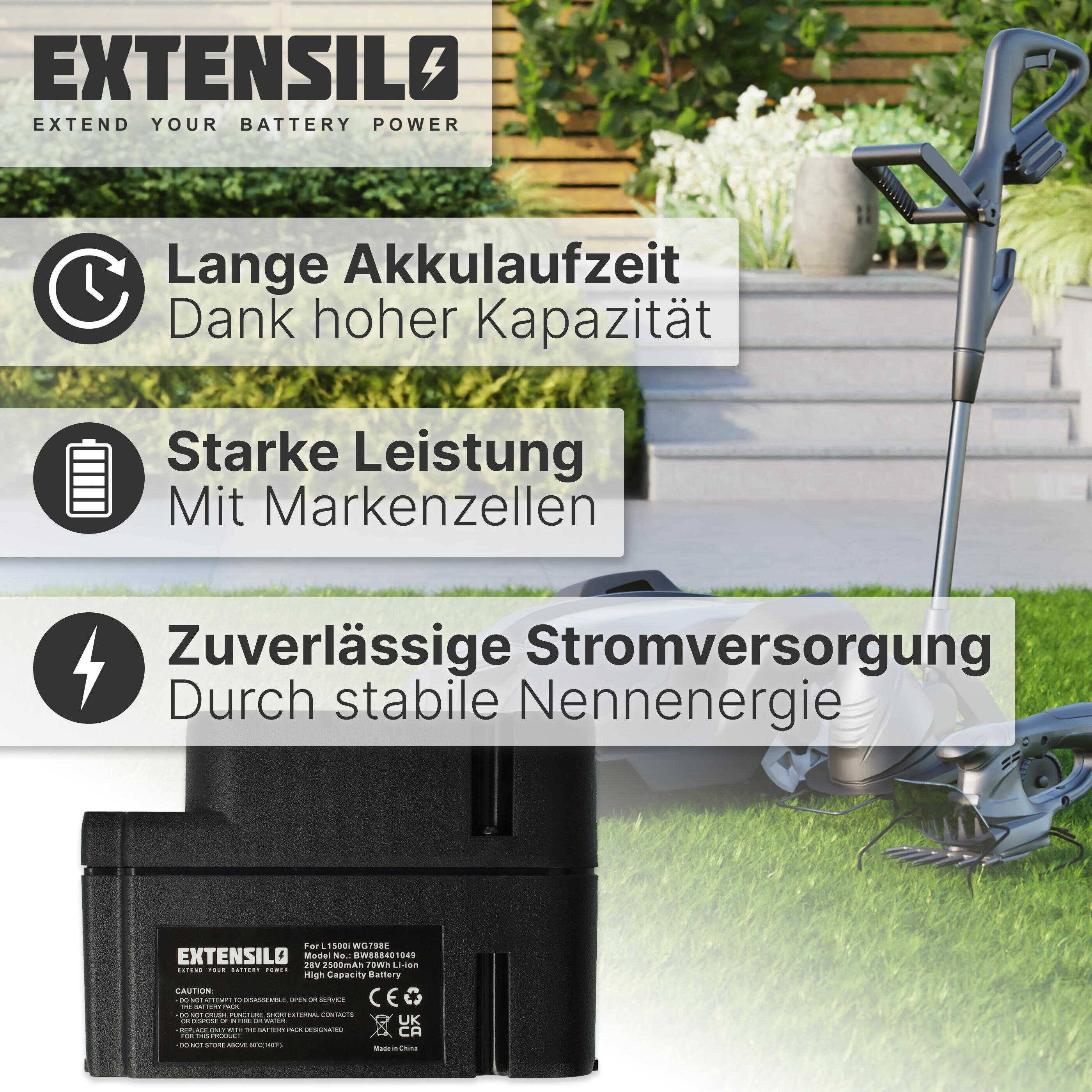 EXTENSILO Akku kompatibel mit Worx Landroid WG790E.1, WG791, WG791E.1, WG791W, WG792, WG792E, WG792E.1, WG794 Rasenmäher (2500mAh, 28V, Li-Ion)