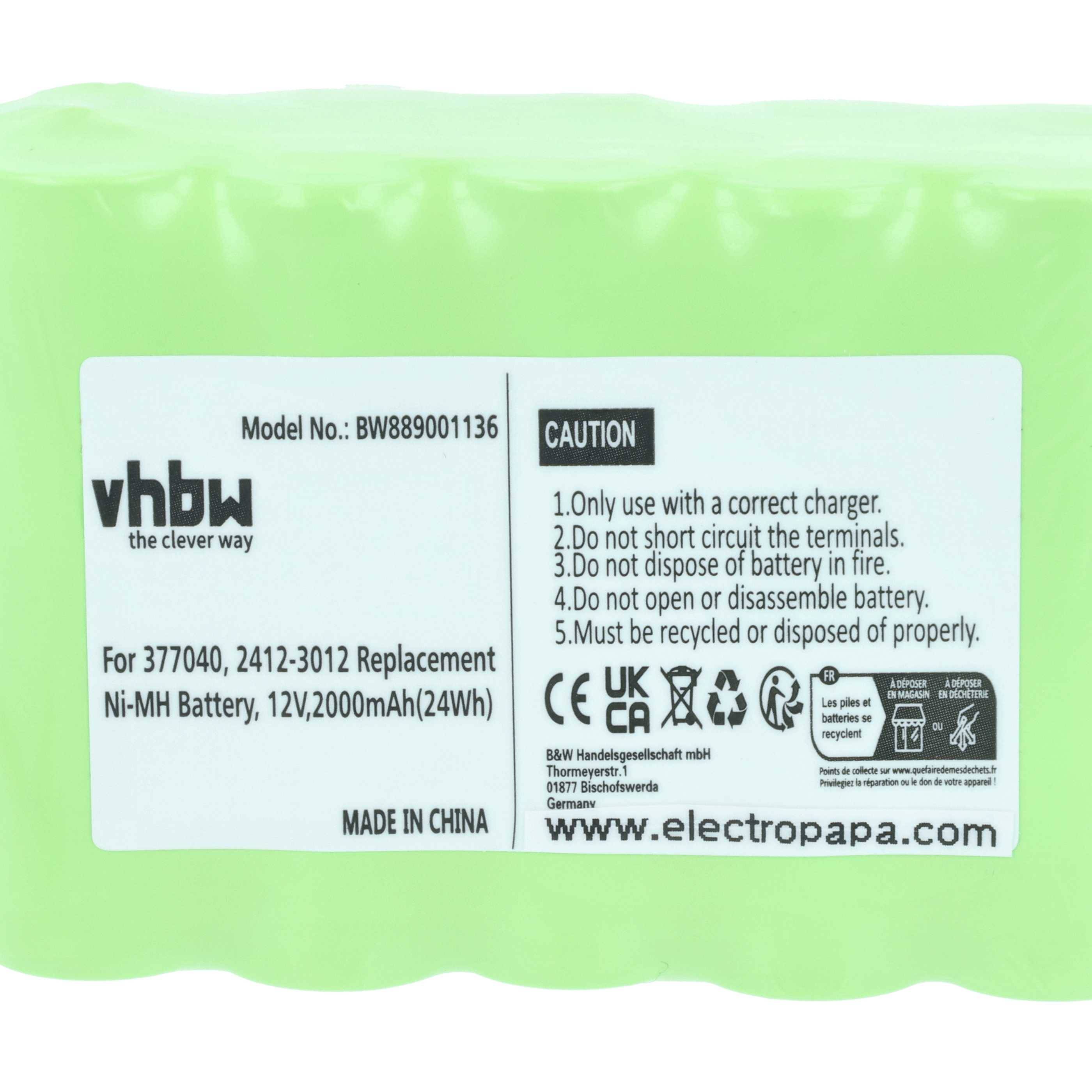 vhbw Akku Ersatz für Roto 2412-3012, 377040 für Dachfensterrollladen (2000 mAh, 12 V, NiMH)