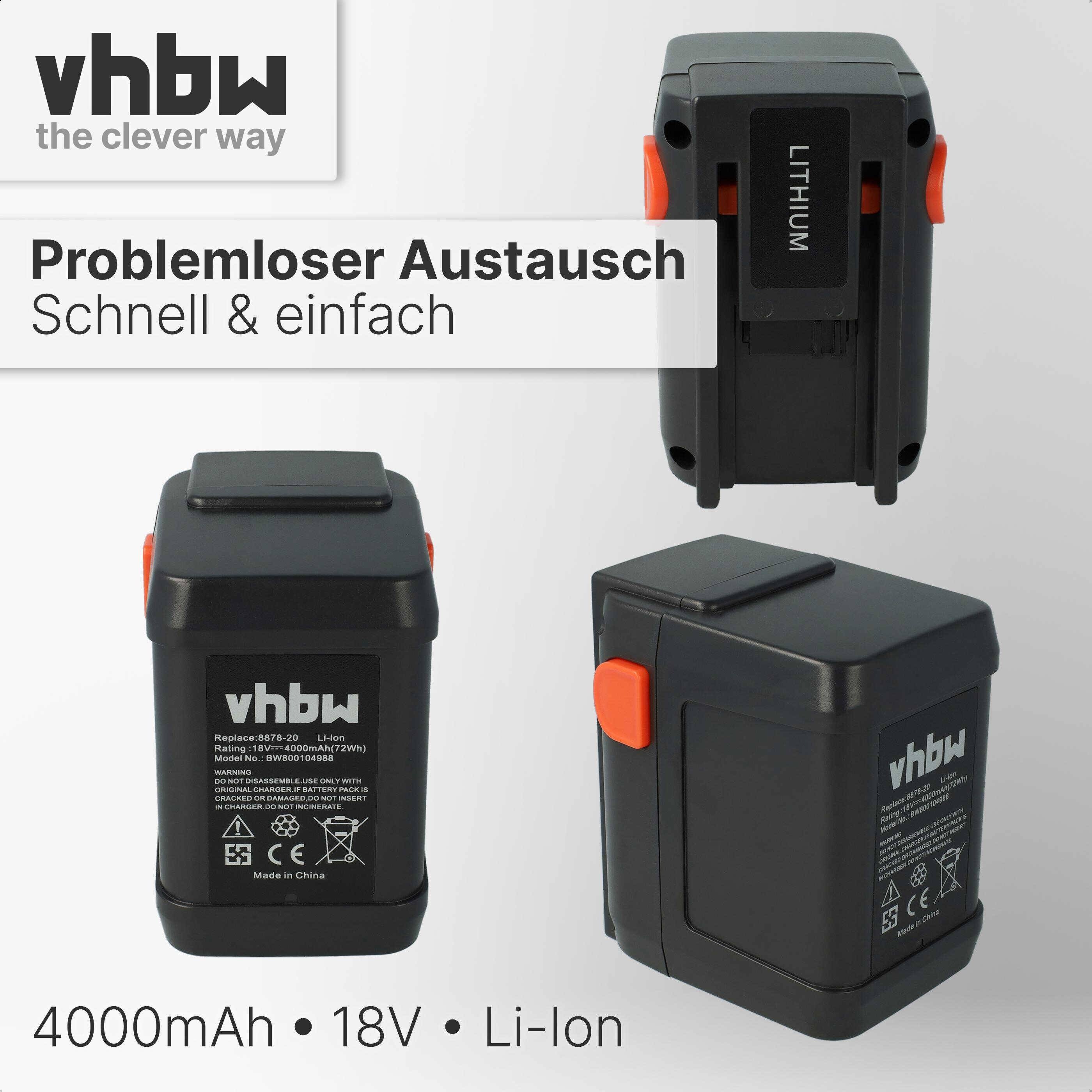 vhbw 3x Akku kompatibel mit Gardena Allround Bläser AccuJet 18-Li (9335-20) Grasschere, Strauchschere (4000mAh, 18V, Li-Ion)