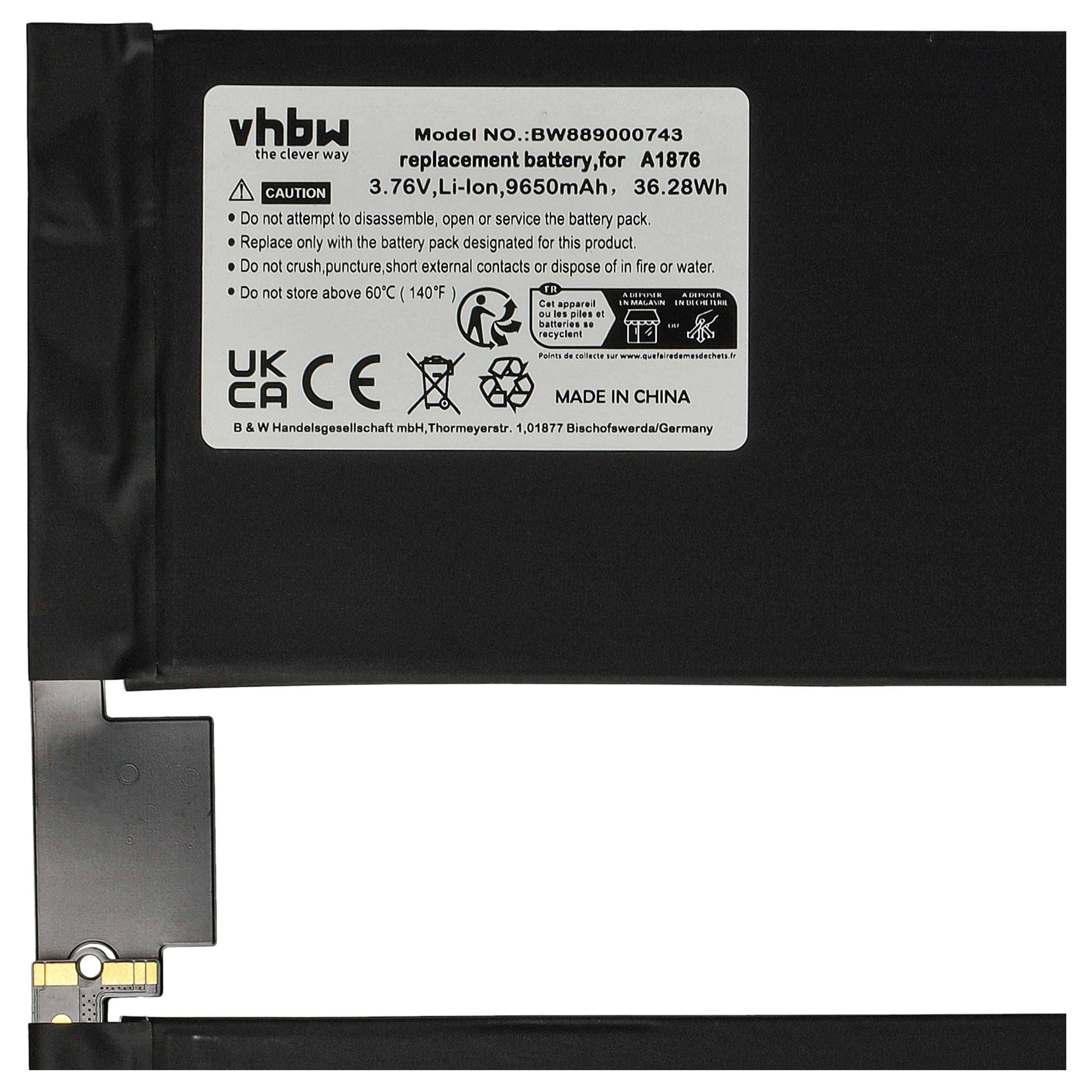 vhbw Akku kompatibel mit Apple iPad Pro 12.9 3 A1895 | A1876, A2014, A1983 Tablet Pad (9650 mAh, 3,76 V, Li-Polymer)