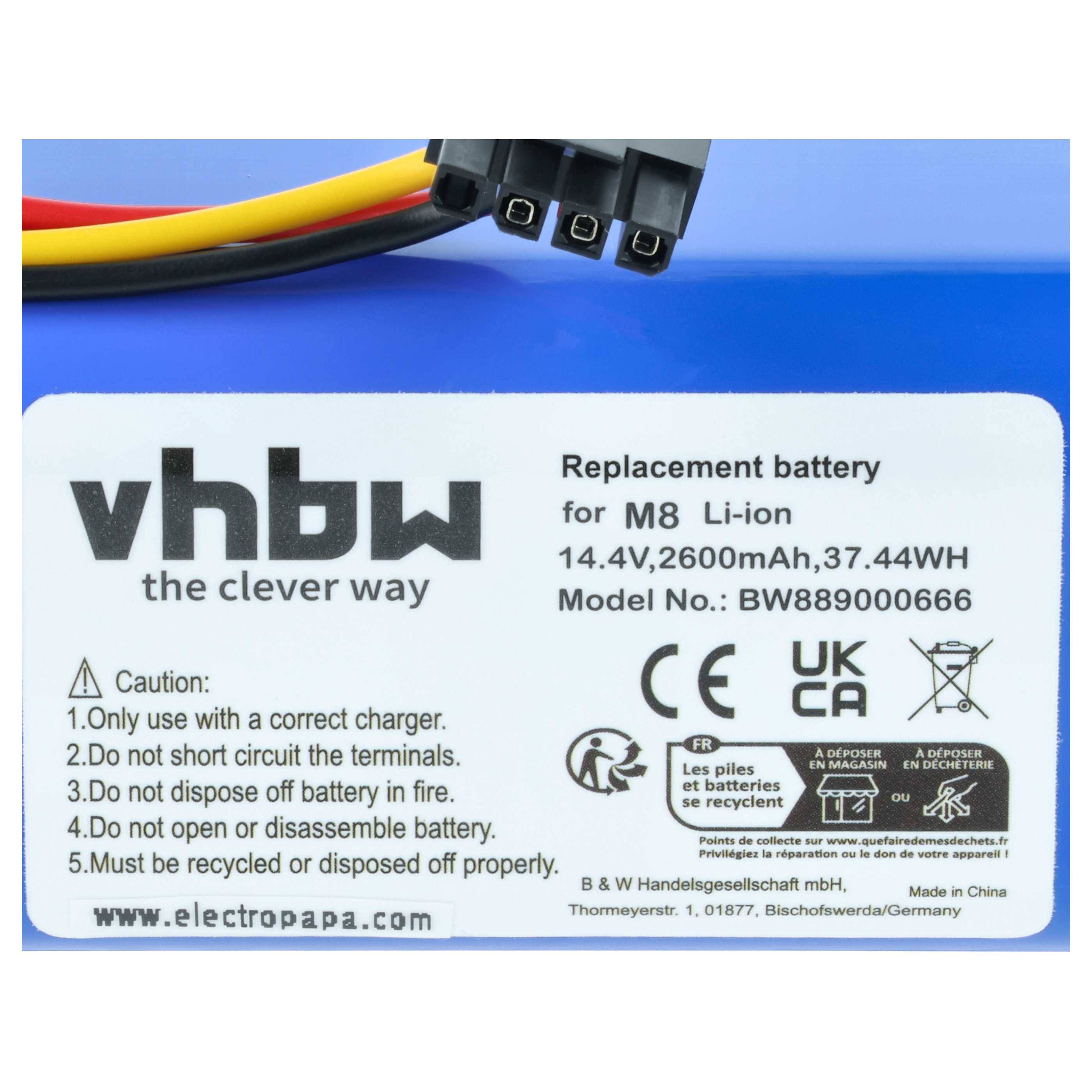 vhbw Akku kompatibel mit Proscenic M8 Pro, M8 Staubsauger (2600 mAh, 14,4 V, Li-Ion)