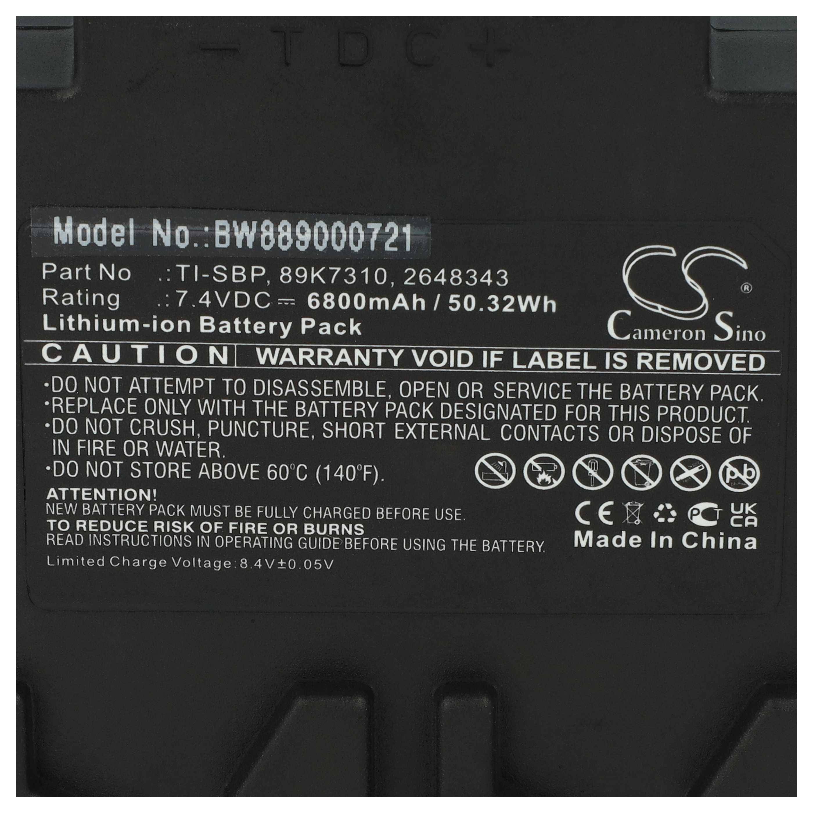 vhbw Akku Ersatz für Fluke 89K7310, TI-SBP, 2648343 für Wärmebildkamera (6800 mAh, 7,4 V, Li-Ion)