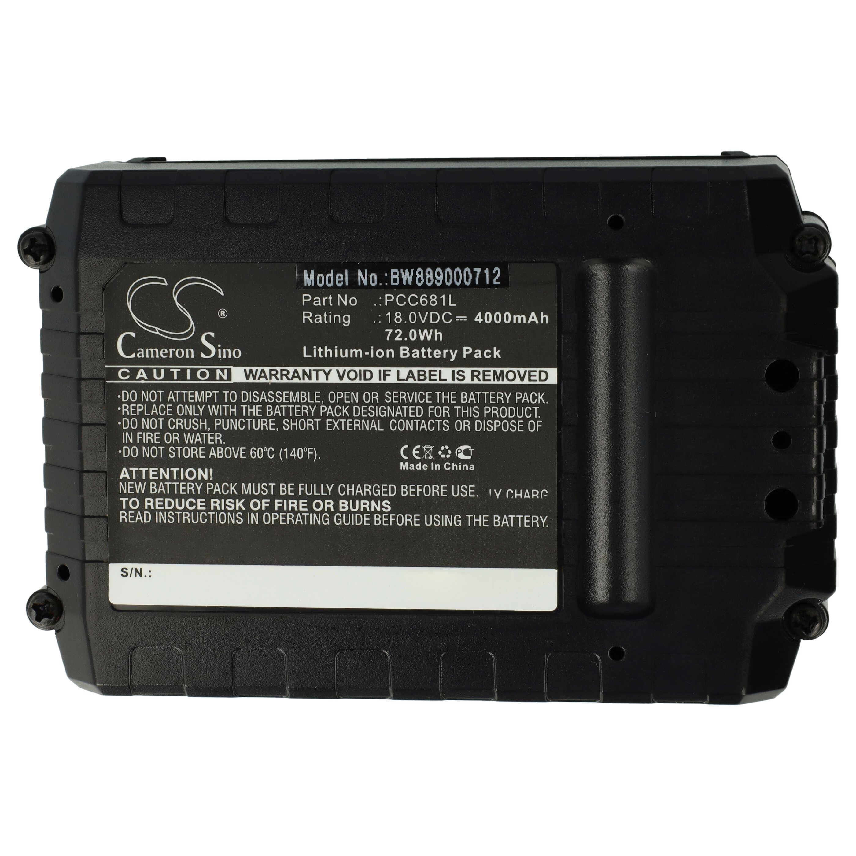 vhbw Akku kompatibel mit Porter Cable PCCK640LB Werkzeug, Akku-Gartengerät (4000 mAh, Li-Ion, 18 V)