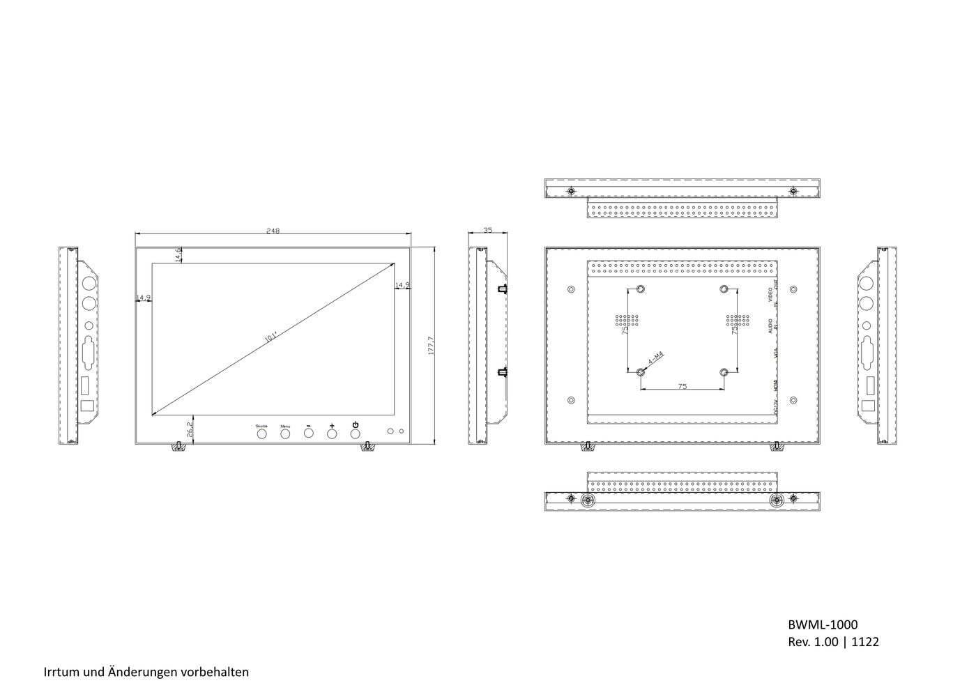 BWML-1000 BURG GARD, Der robuste 10" Monitor mit HDMI, VGA und BNC Eingang ist für den universellen Einsatz an Kassen,