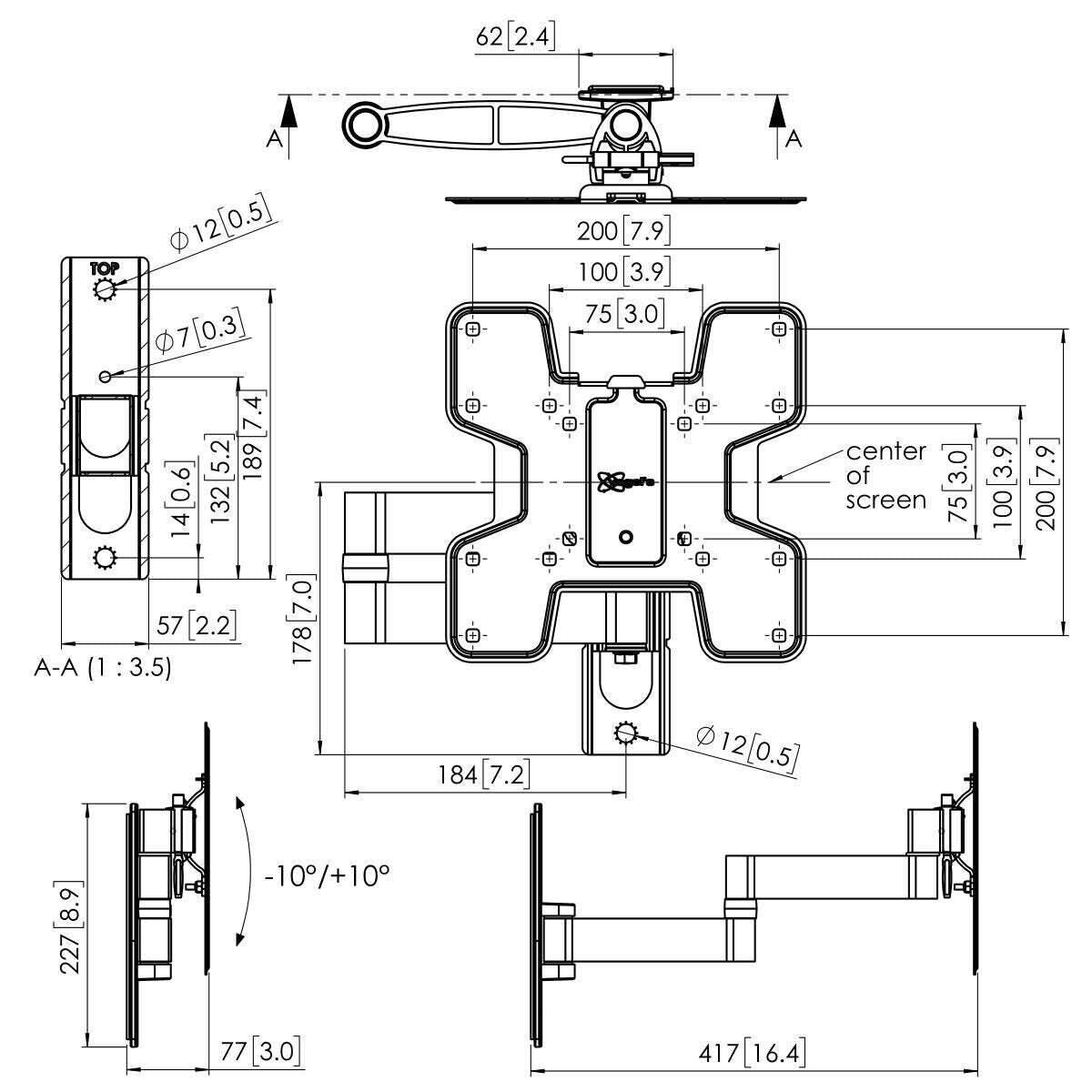 VA-3240 BURG GARD, Formschöner Wandhalter mit Schwenkarm zur optimalen Ausrichtung des Bildschirms. Geeignet für Monito
