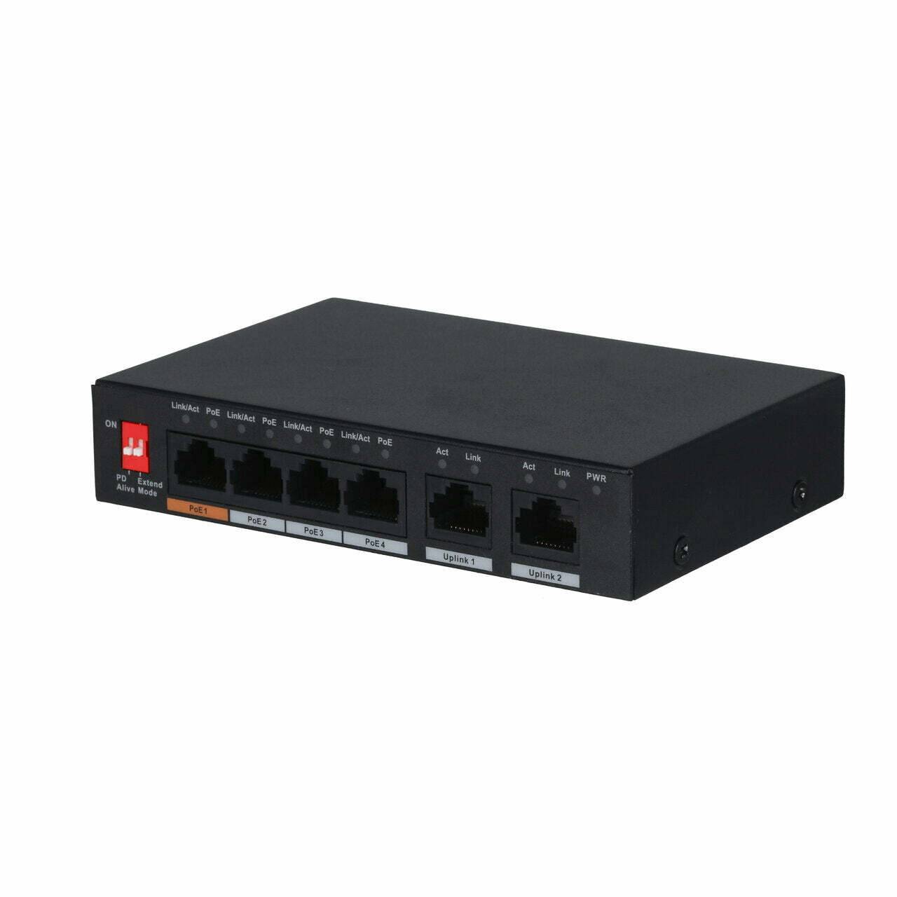 SANSWITCH-10410 BURG GARD, Der Sanswitch-10410 ist ein 4-Port-PoE-Switch, welcher Übertragungslängen von 250 m mit eine