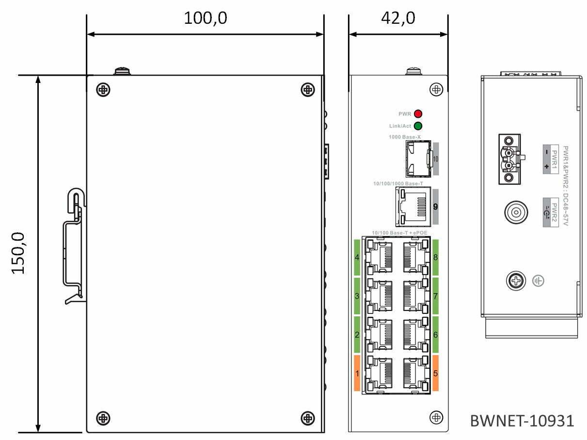 BWNET-10931 BURG GARD, Dieser Switch bietet Ihnen 8x 10Base-T/100Base-TX/1000Base-TX PoE Ports und 2x 10Base-T/100Base-