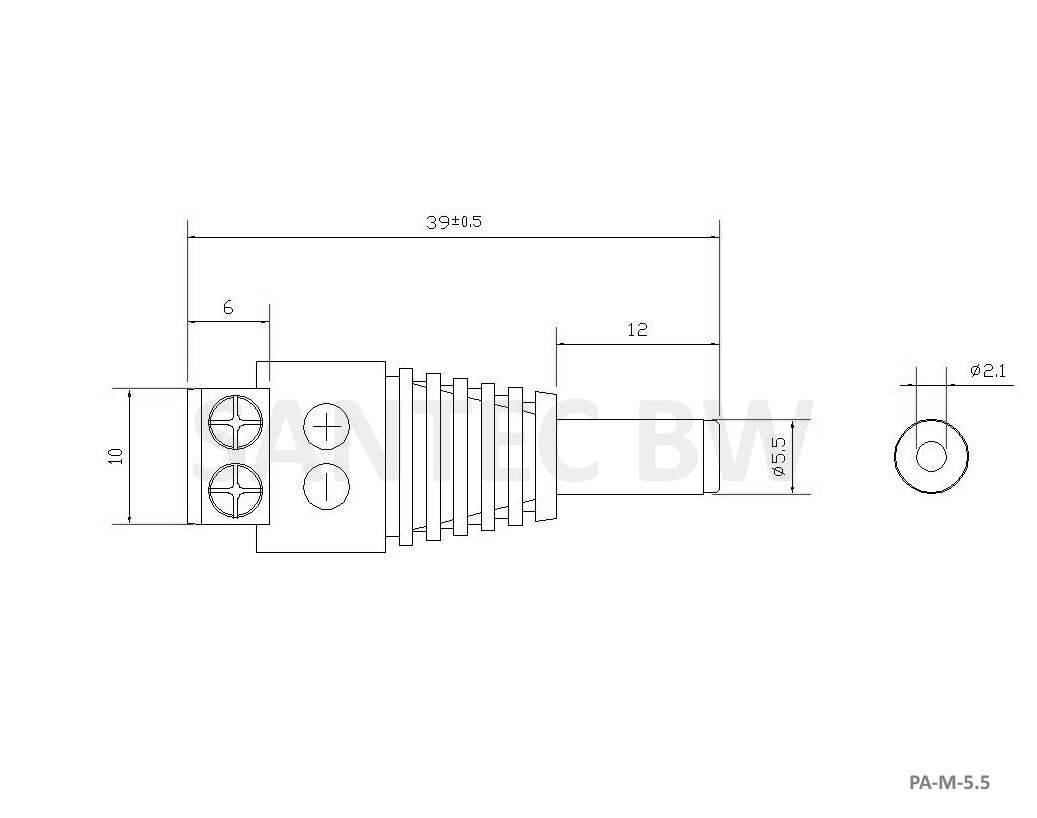 PA-M-5.5 BURG GARD, Hohlstecker Øi=2,1mm, Øa=5,5mm