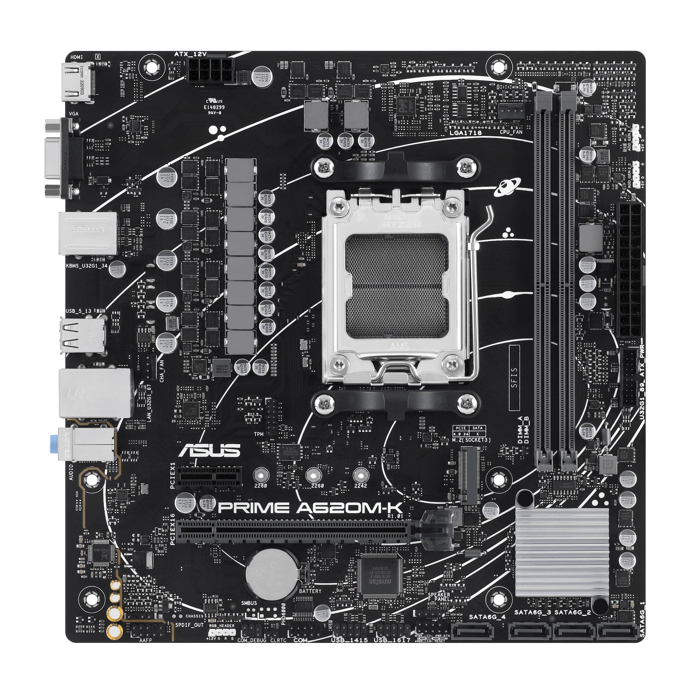 ASUS PRIME A620M-K - Motherboard - micro ATX - Socket AM5 - AMD A620 Chipsatz - USB 3.2 Gen 1 - Gigabit LAN - Onboard-Grafik (CPU erforderlich)