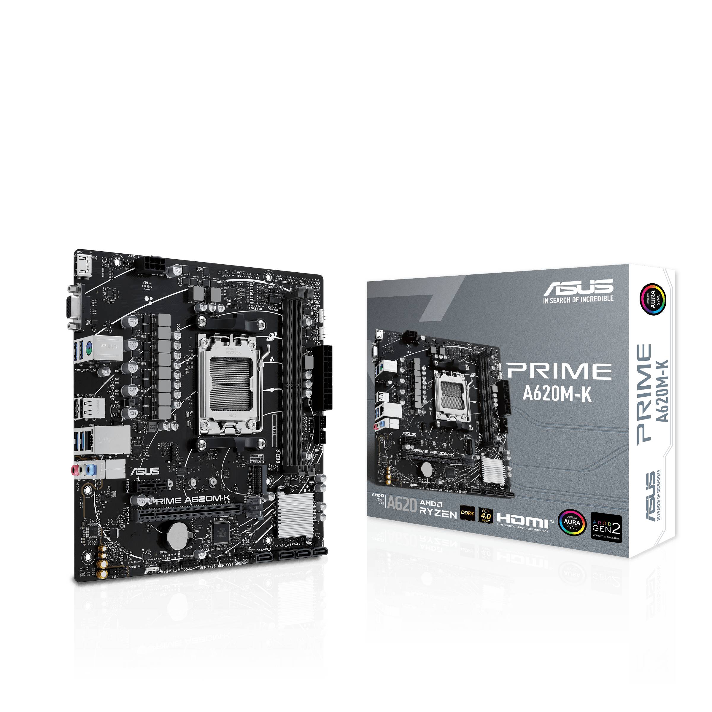 ASUS PRIME A620M-K - Motherboard - micro ATX - Socket AM5 - AMD A620 Chipsatz - USB 3.2 Gen 1 - Gigabit LAN - Onboard-Grafik (CPU erforderlich)
