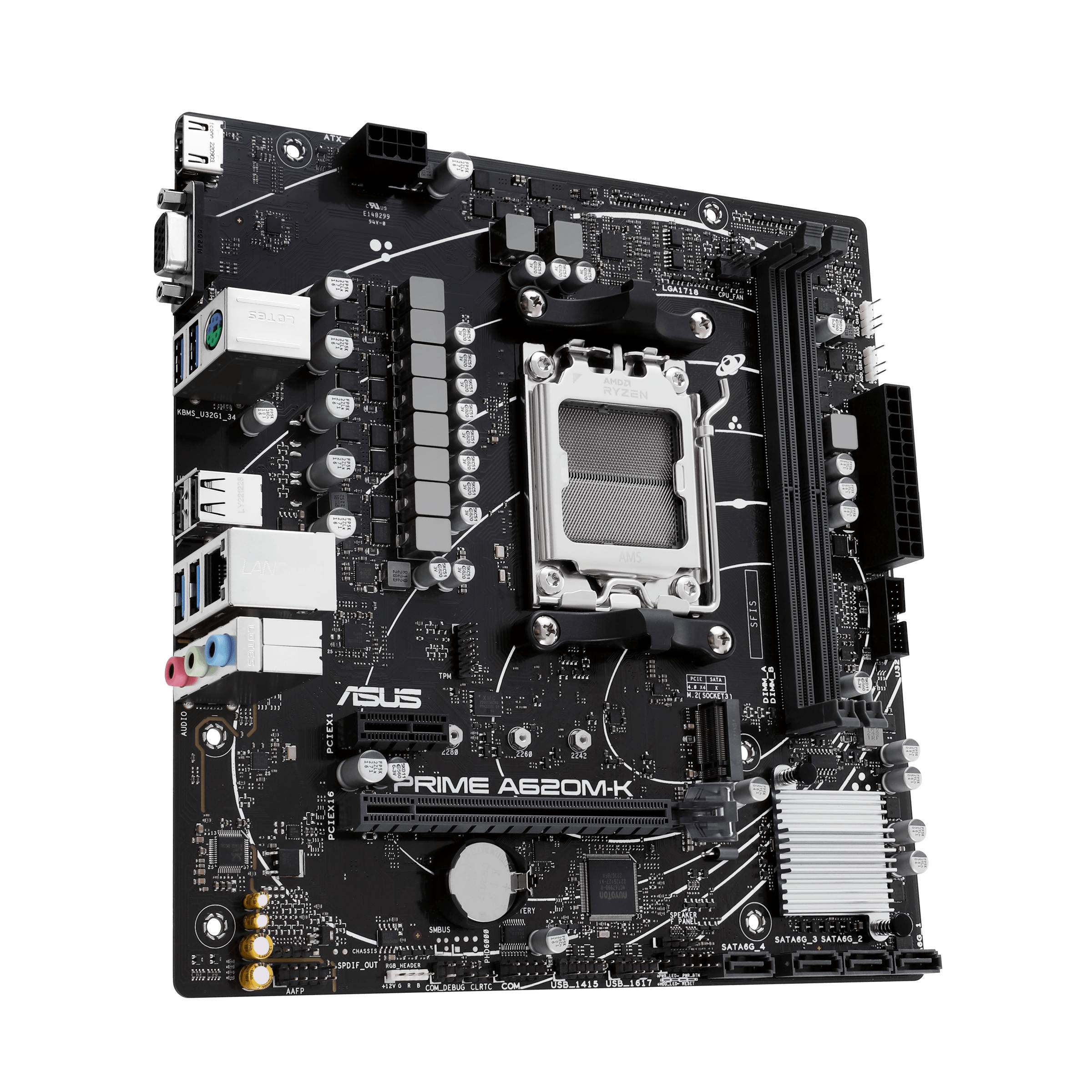 ASUS PRIME A620M-K - Motherboard - micro ATX - Socket AM5 - AMD A620 Chipsatz - USB 3.2 Gen 1 - Gigabit LAN - Onboard-Grafik (CPU erforderlich)