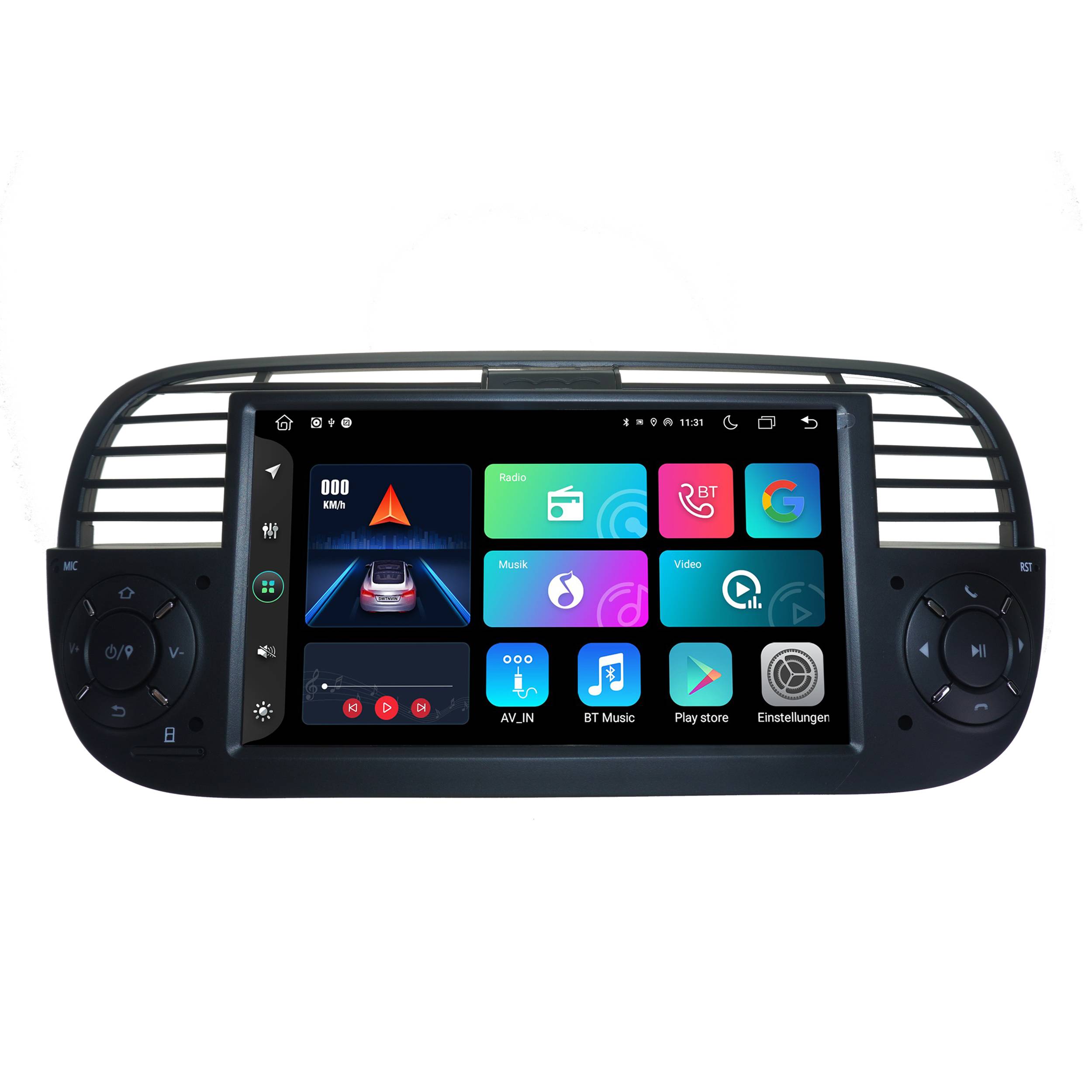 Für Fiat 500 (Schwarz) 7" Touchscreen Android Autoradio GPS Navigation CarPlay