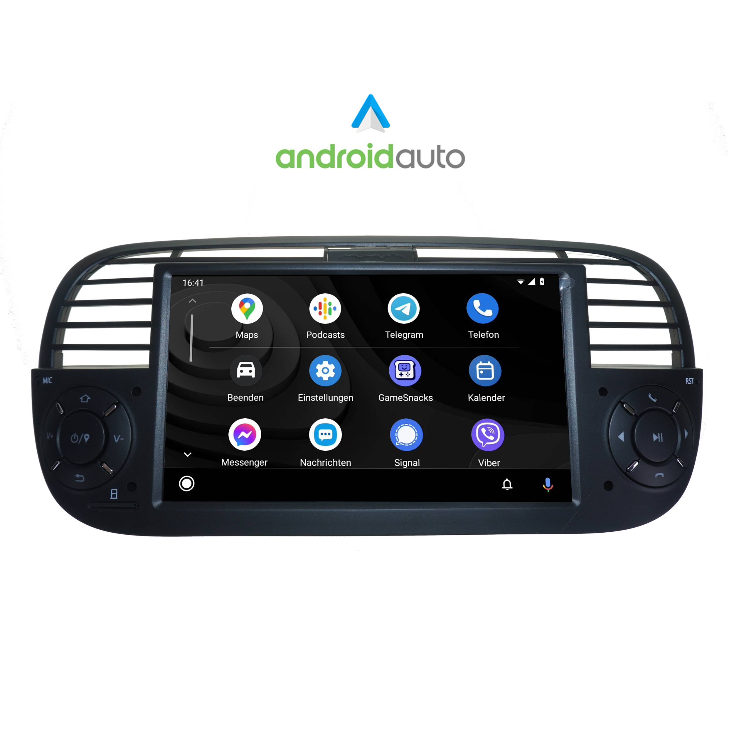 Für Fiat 500 (Schwarz) 7" Touchscreen Android Autoradio GPS Navigation CarPlay