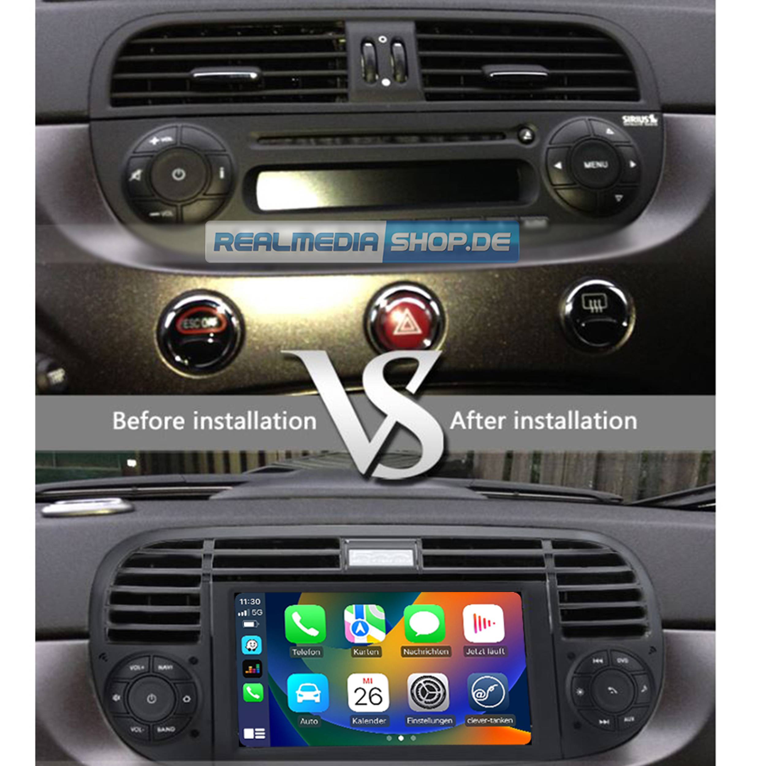 Für Fiat 500 (Schwarz) 7" Touchscreen Android Autoradio GPS Navigation CarPlay