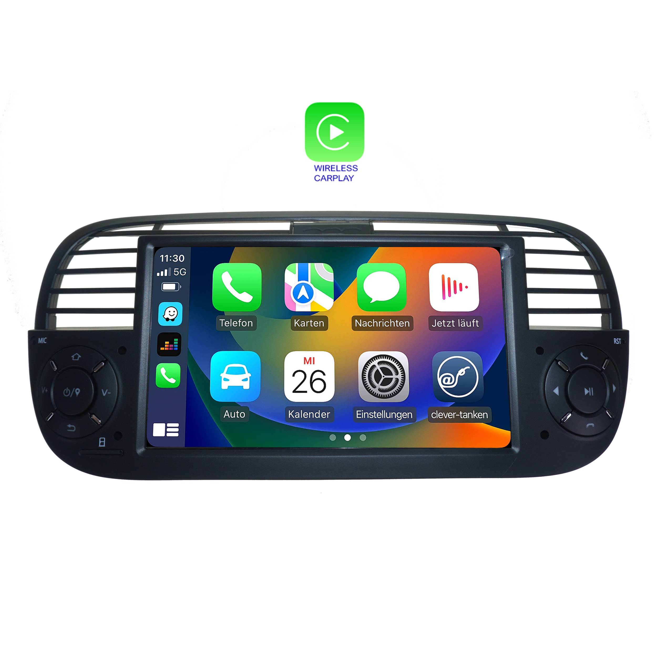 Für Fiat 500 (Schwarz) 7" Touchscreen Android Autoradio GPS Navigation CarPlay