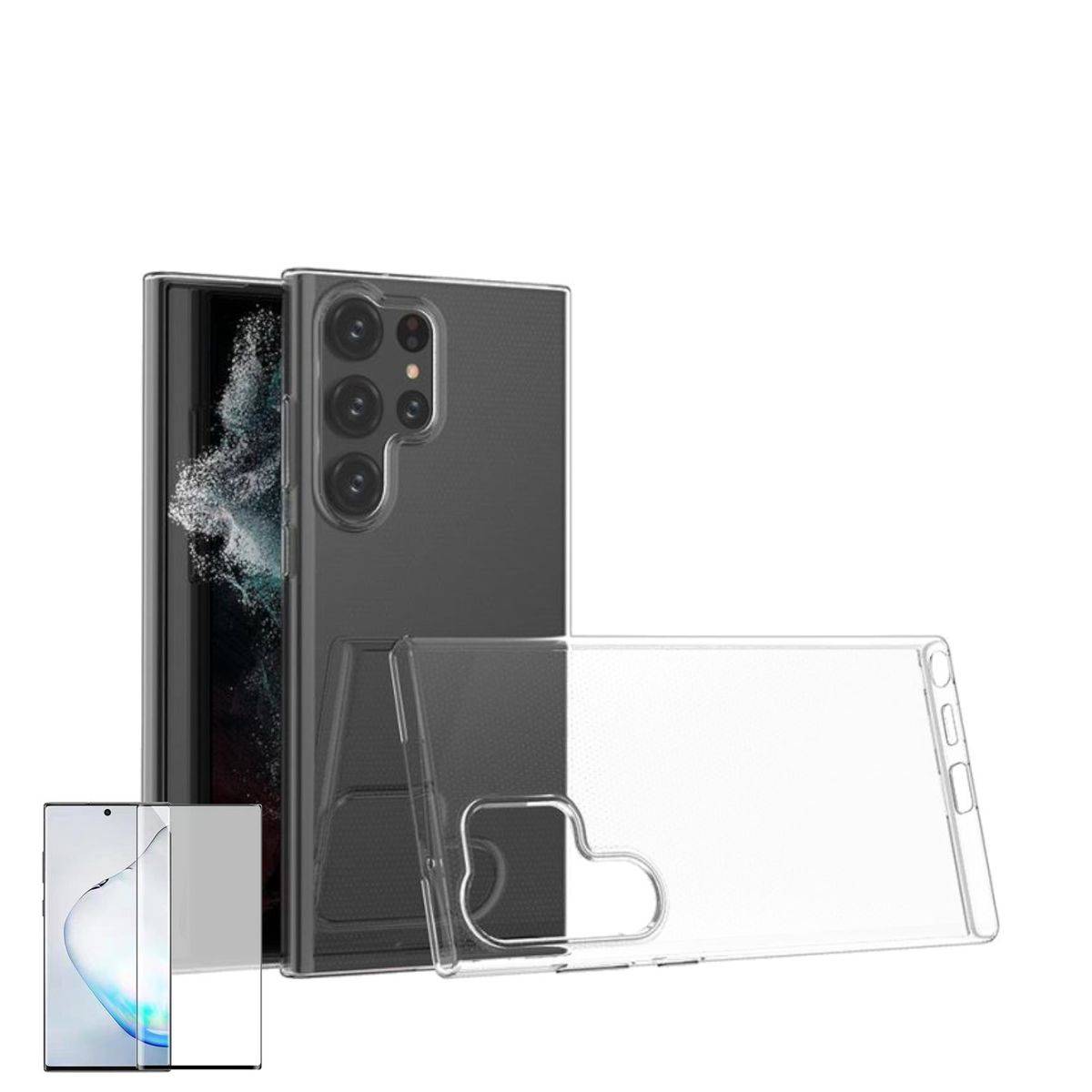 Für Samsung Galaxy S23 Ultra Silikoncase TPU Transparent + 4D Curved H9 Glas Handy Tasche Hülle Schutz Cover