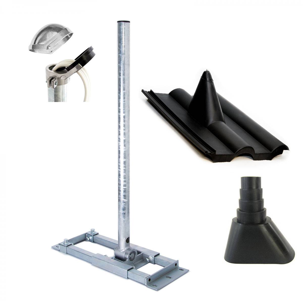 PremiumX DELUXE X130-48 SAT Dachsparrenhalter 130cm Mast 48mm Sparren-Halterung mit Kabeldurchführung für Satelliten-Antenne Satellitenschüssel ink