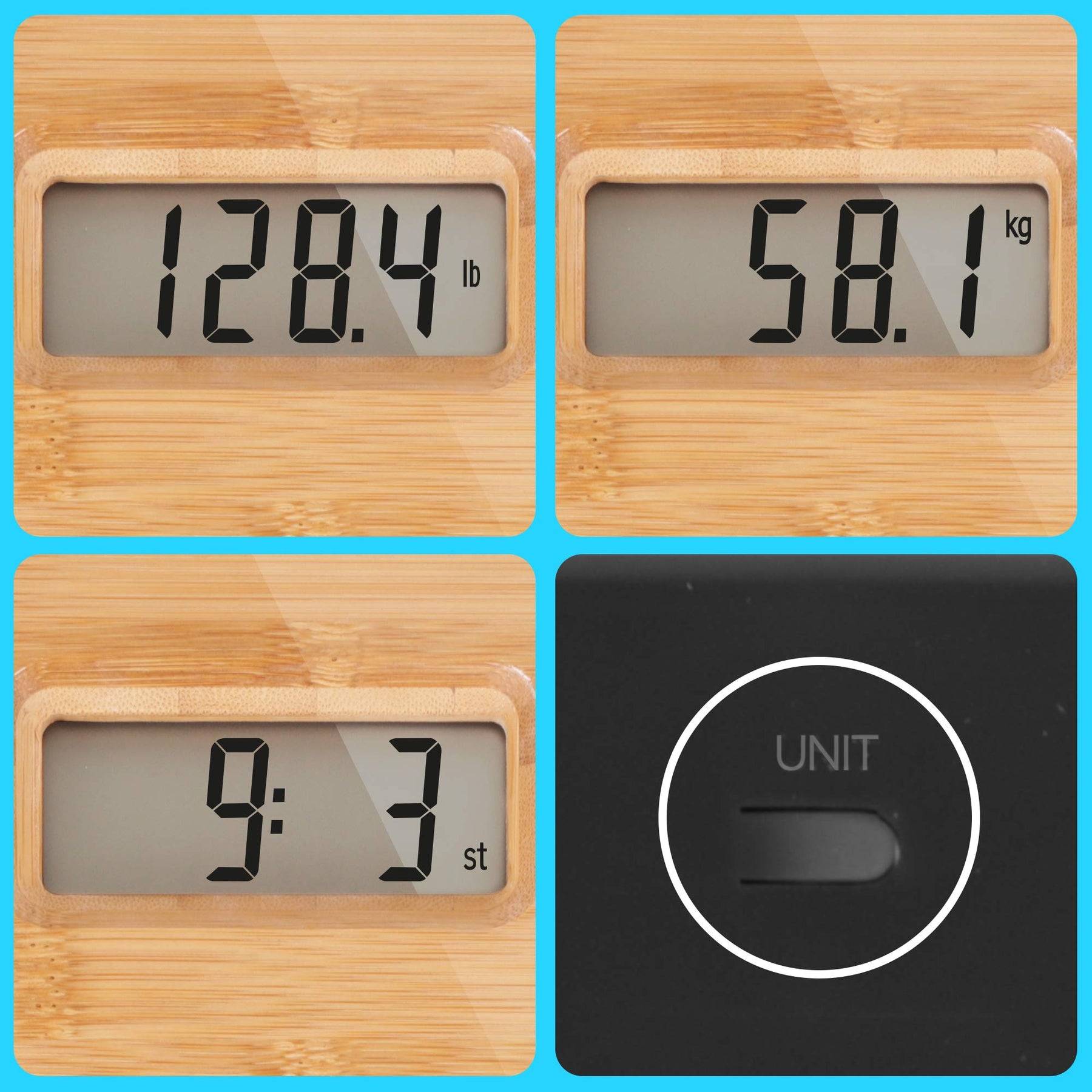 Duronic BS503 Personenwaage | Digitale Waage bis 180 kg | Körperwaage aus Bambus | Flache Gewichtswaage 28 x 28 cm