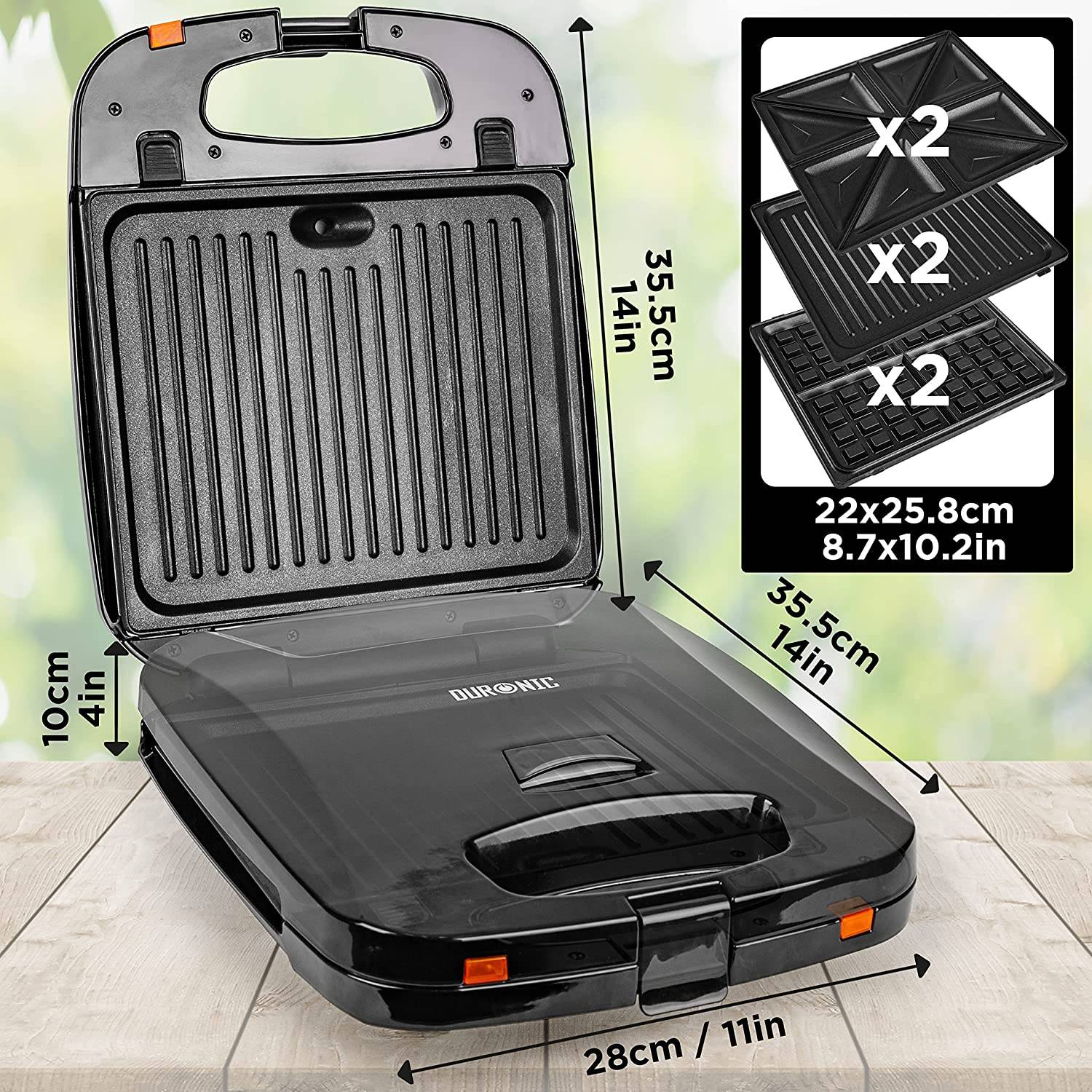 Duronic SWM60 3-in-1 Snackmaker | Belgische Waffeln, Sandwichtoaster und Kontaktgrill | Waffel Maker 1200W