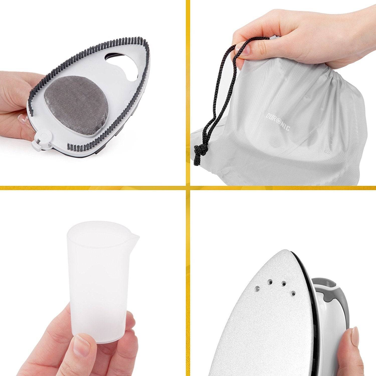 Duronic SI2 WE Reisebügeleisen | 375 W Minibügeleisen | 50 ml Wassertank | inkl Bürste und Beutel | Bügeleisen