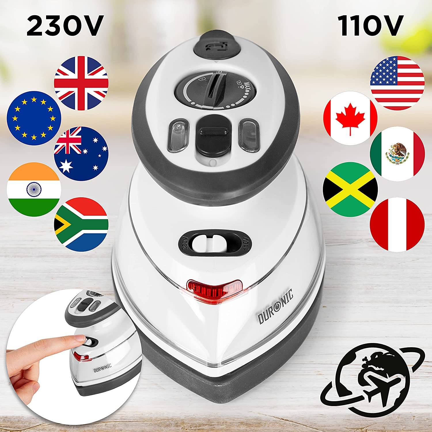 Duronic SI3 WE Reisebügeleisen | 400 W Minibügeleisen | 35 ml Wassertank | Silikonmatte und Beutel | Bügeleisen