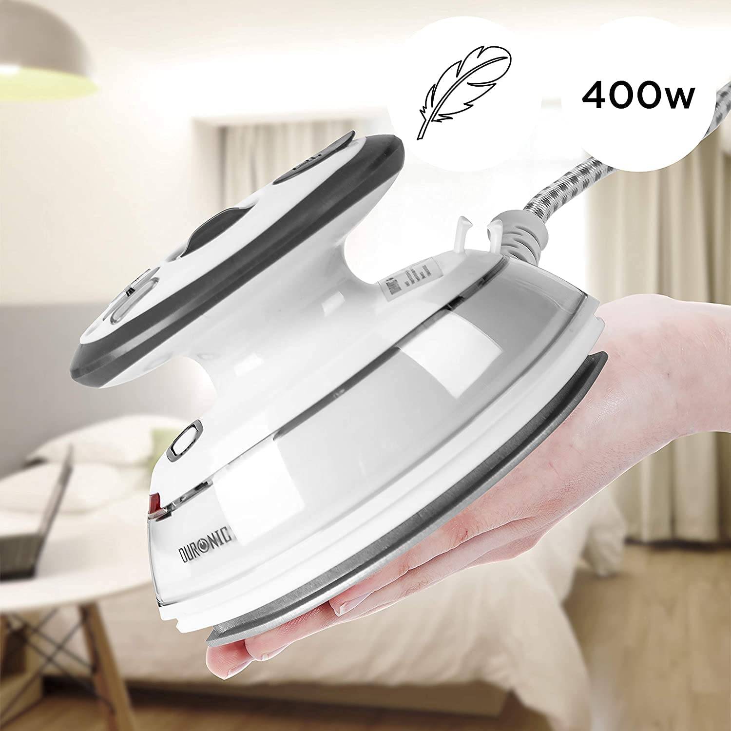 Duronic SI3 WE Reisebügeleisen | 400 W Minibügeleisen | 35 ml Wassertank | Silikonmatte und Beutel | Bügeleisen