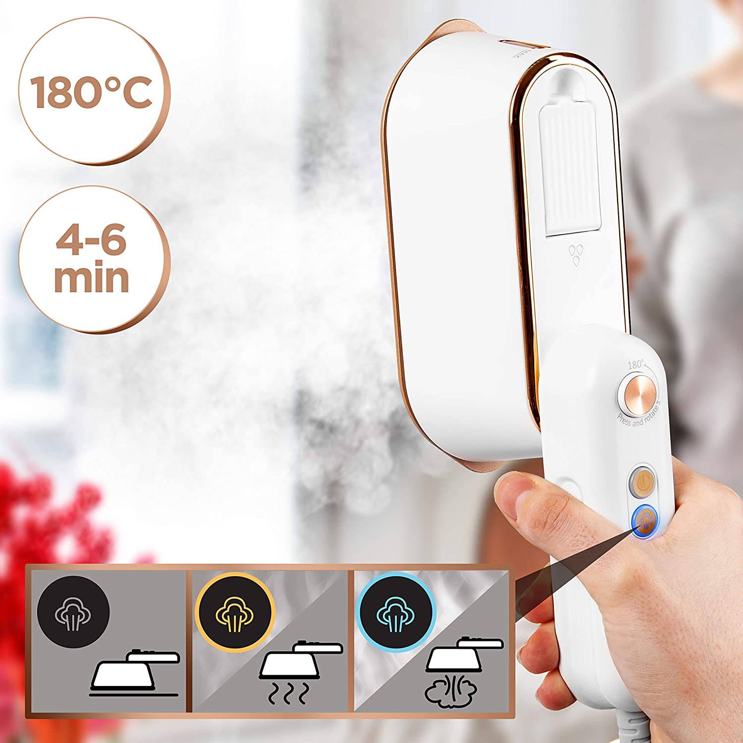 Duronic HS90 WE 2-in-1 Bügeleisen und Dampfglätter | Reisebügeleisen mit 1200 W | 90 ml Wassertank | Faltbarer Griff