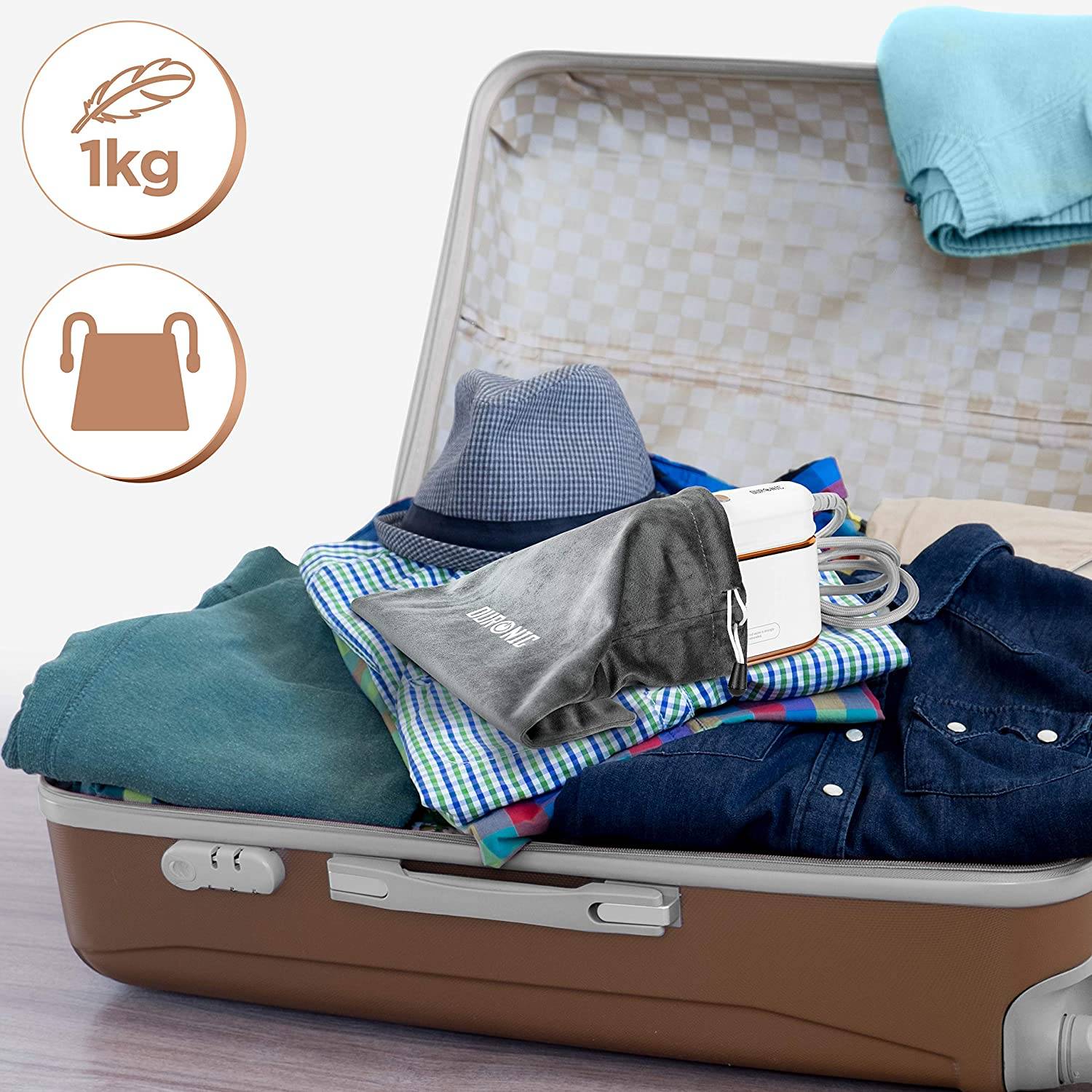 Duronic HS90 WE 2-in-1 Bügeleisen und Dampfglätter | Reisebügeleisen mit 1200 W | 90 ml Wassertank | Faltbarer Griff