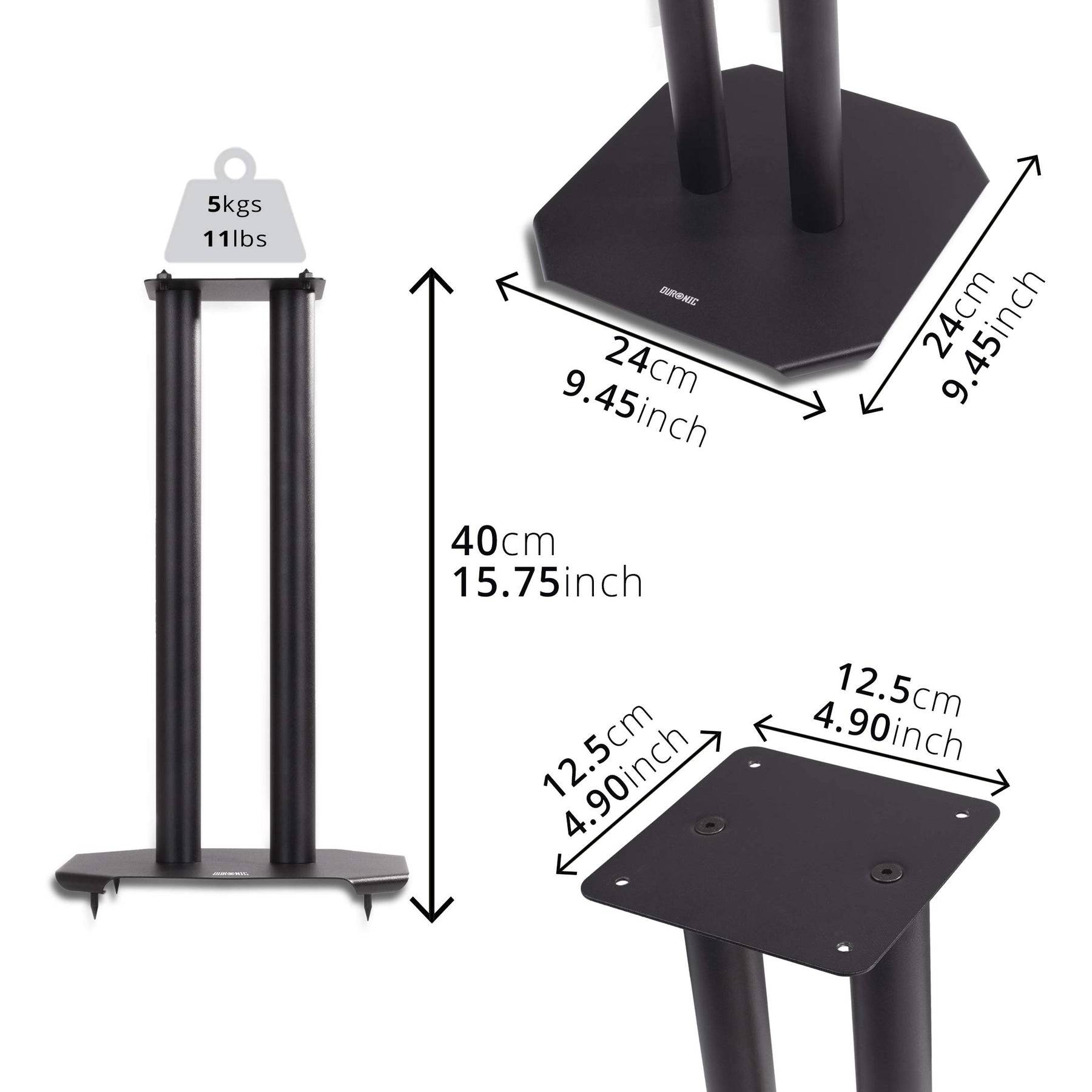 Duronic SPS1022 40 Lautsprecherständer | 40 cm hoher Ständer für Lautsprecher und Boxen bis 5 kg | 2er-Set Universal