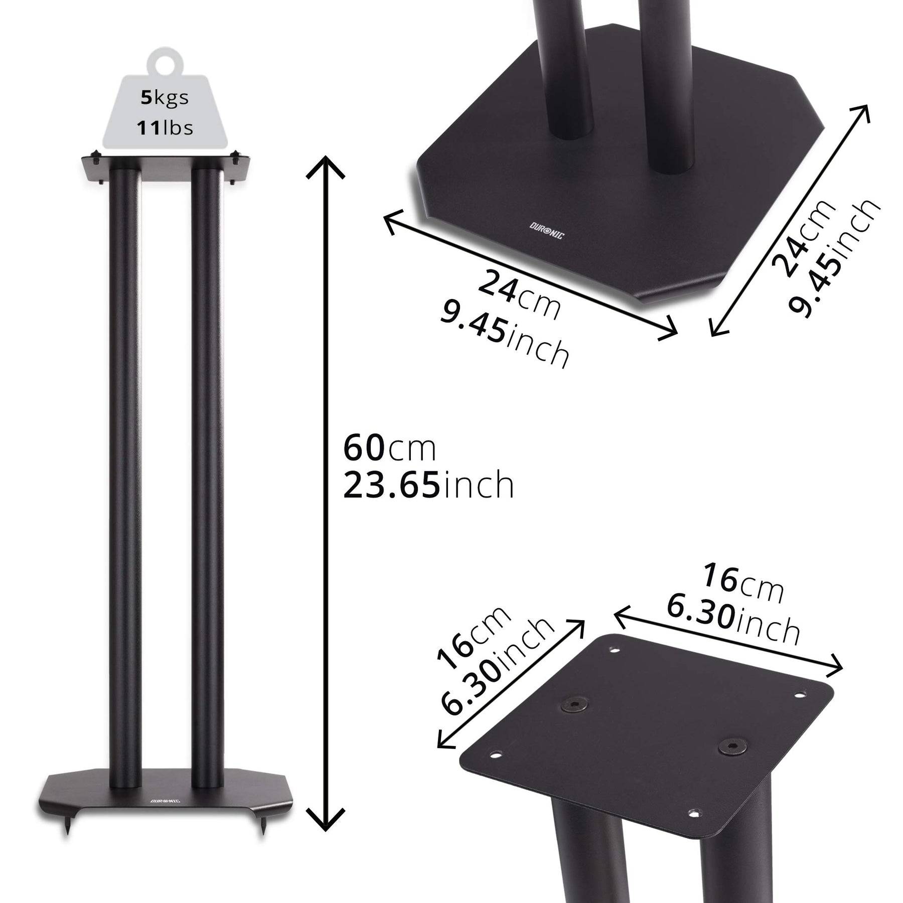 Duronic SPS1022 60 Lautsprecherständer | 60 cm hoher Ständer für Lautsprecher und Boxen bis 5 kg | 2er-Set Universal