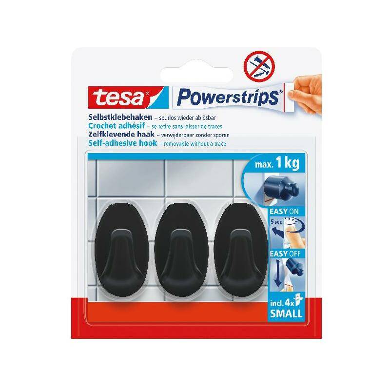 tesa Powerstrips Haken SMALL Oval, schwarz