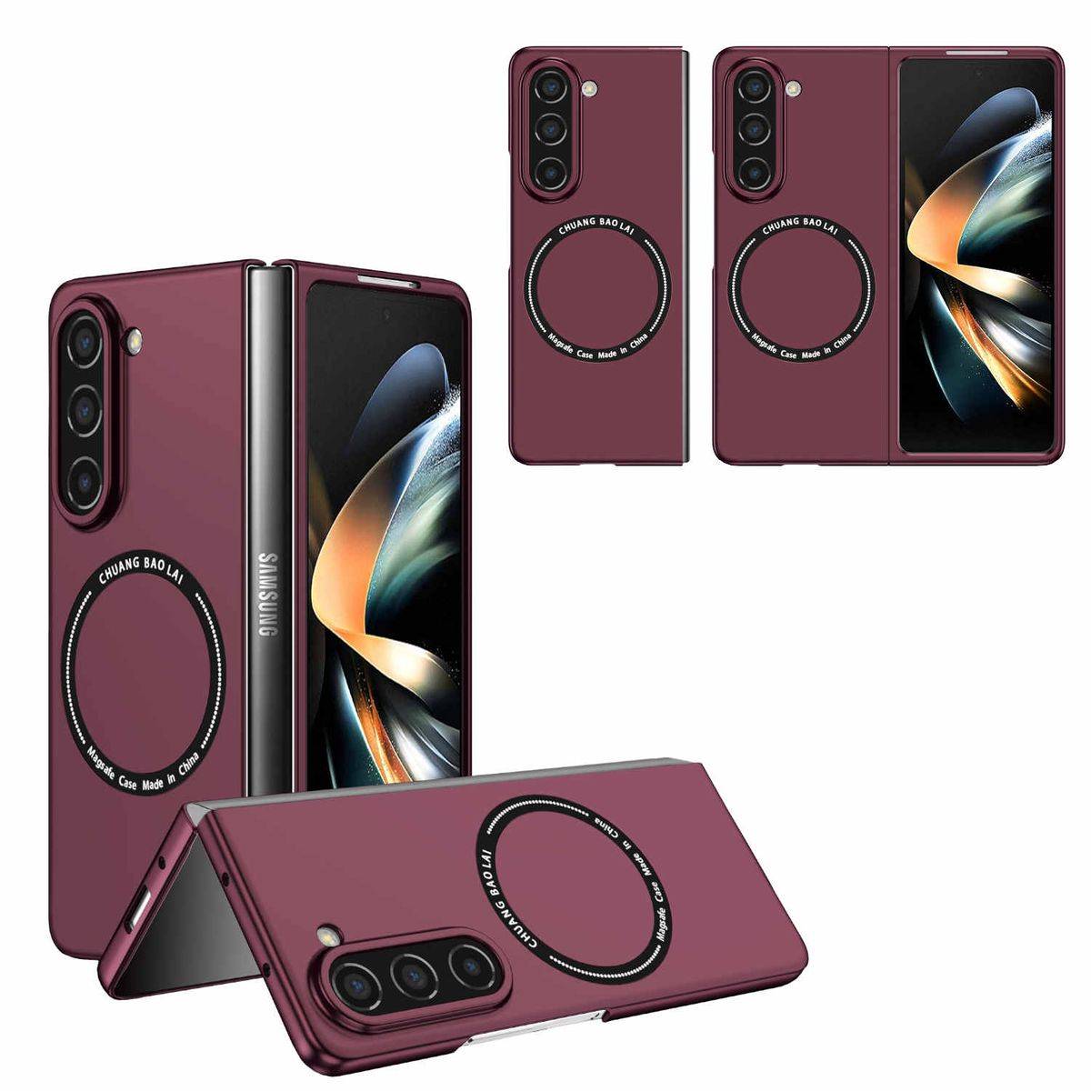 Für Samsung Galaxy Z Fold5 5G Magnet Magsafe Handy Hülle Etuis Weinrot