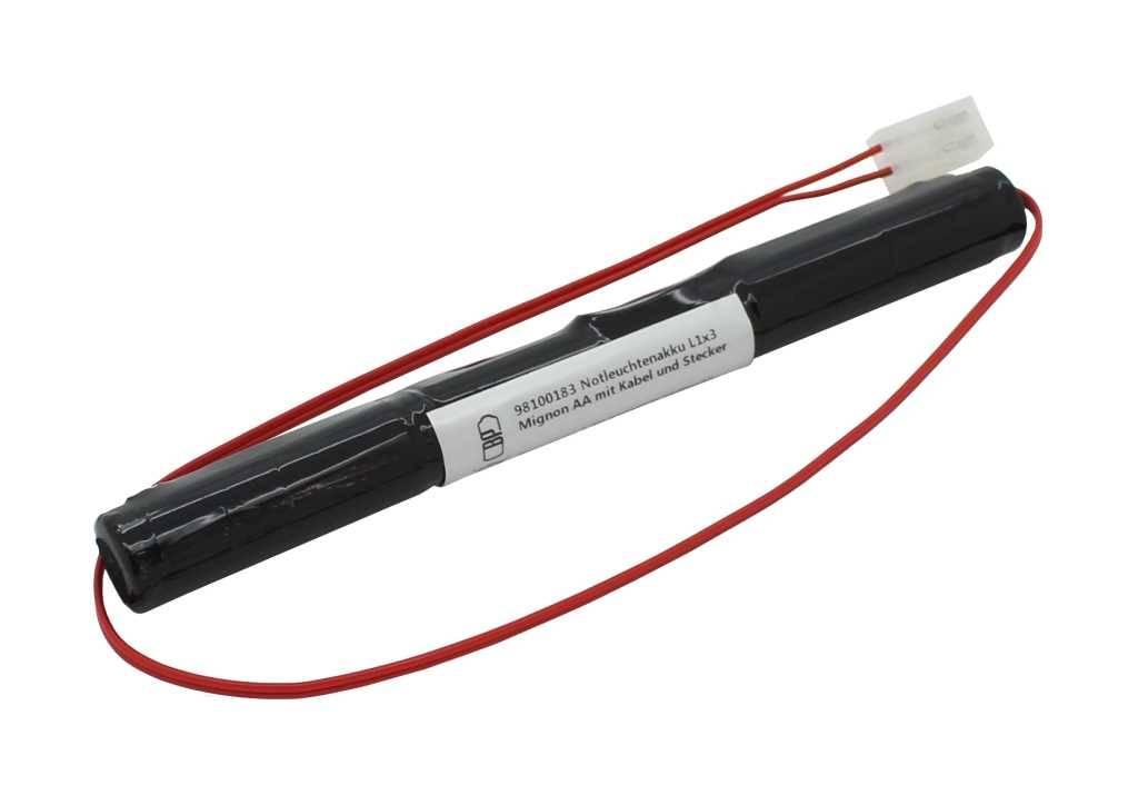Notleuchtenakku NiMH 3,7V 1100mAh L1x3 Mignon AA mit Kabel und Stecker