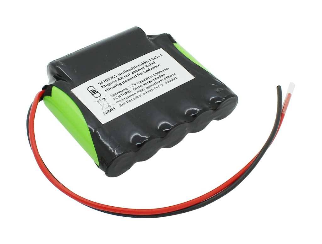 Notleuchtenakku NiMH 7,2V 1800mAh F1x5+1 Mignon AA mit 200mm Kabel einseitig passend für Ledvance