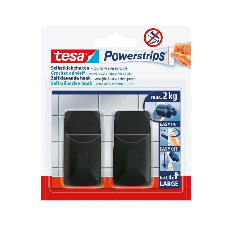 tesa Powerstrips Haken LARGE Rechteck, schwarz