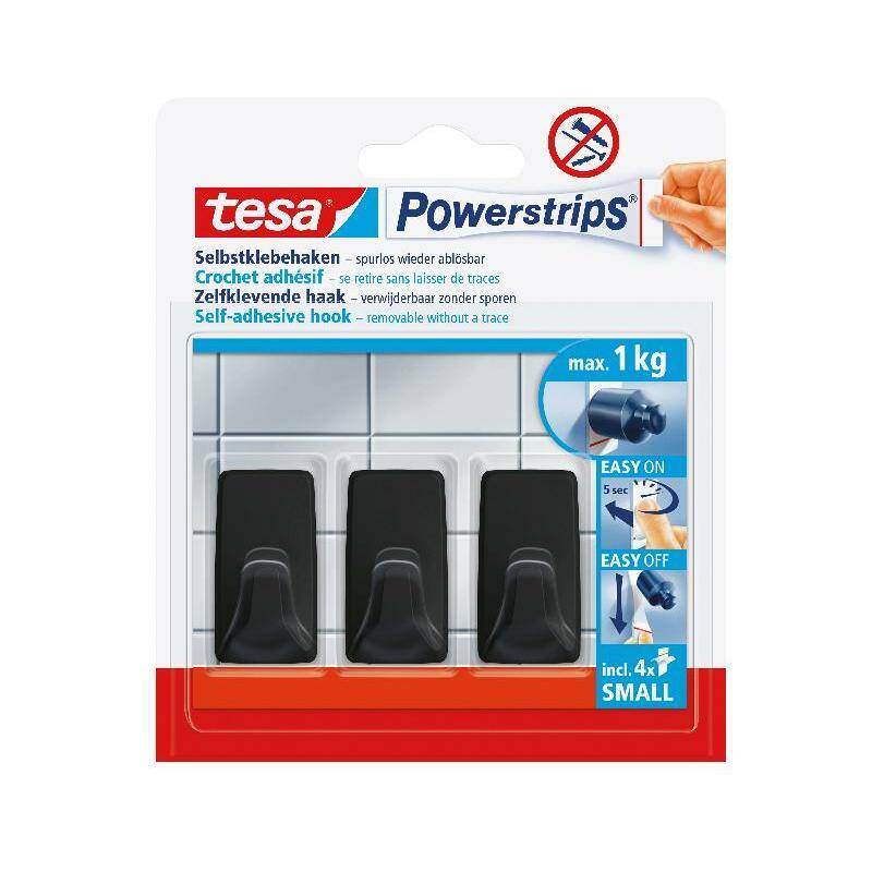 tesa Powerstrips Haken SMALL Rechteck, schwarz