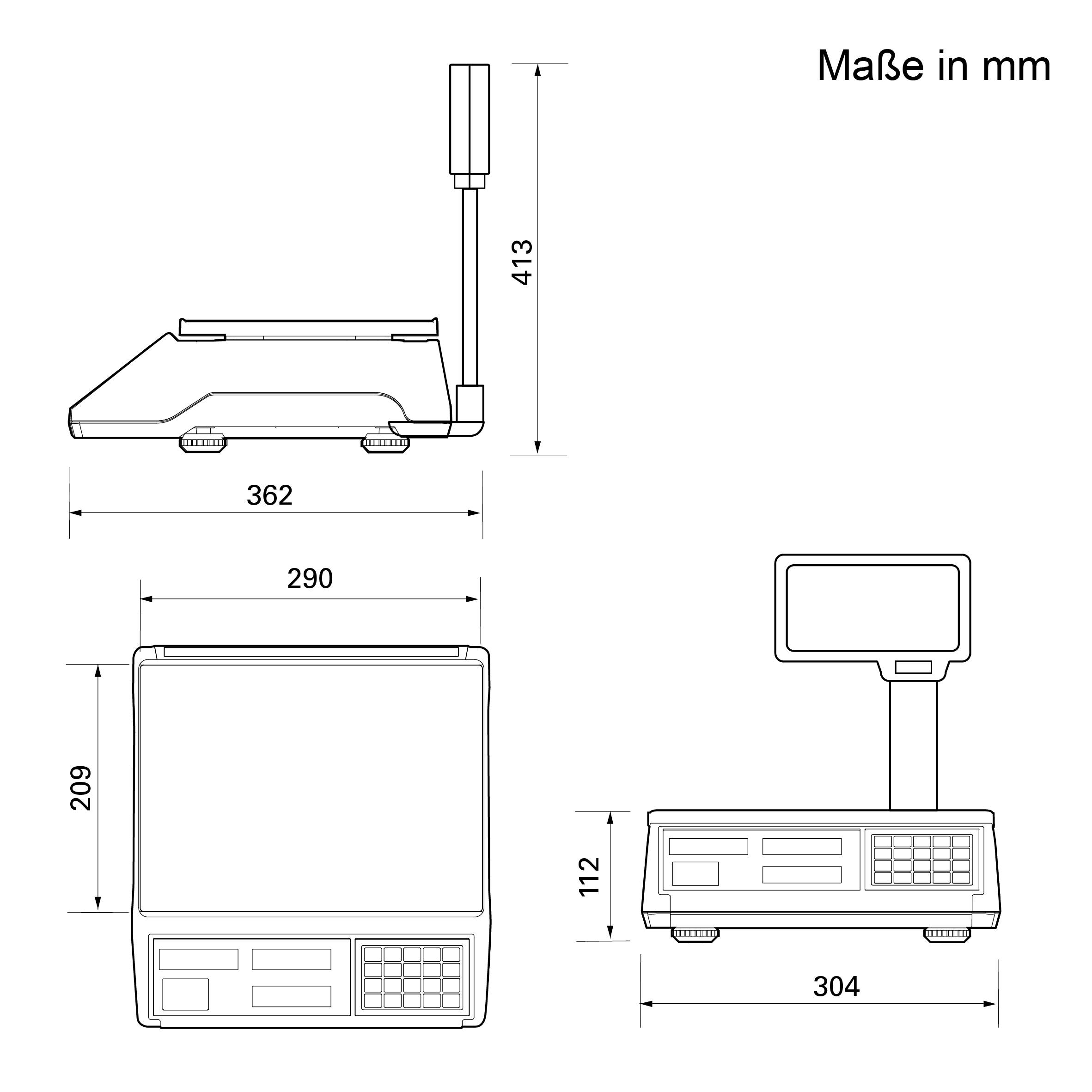 CAS ERJ-P Hochanzeige, preisrechnend, Ladenwaage, GEEICHT, Wägebereich max 6 kg, Ablesbarkeit 1g