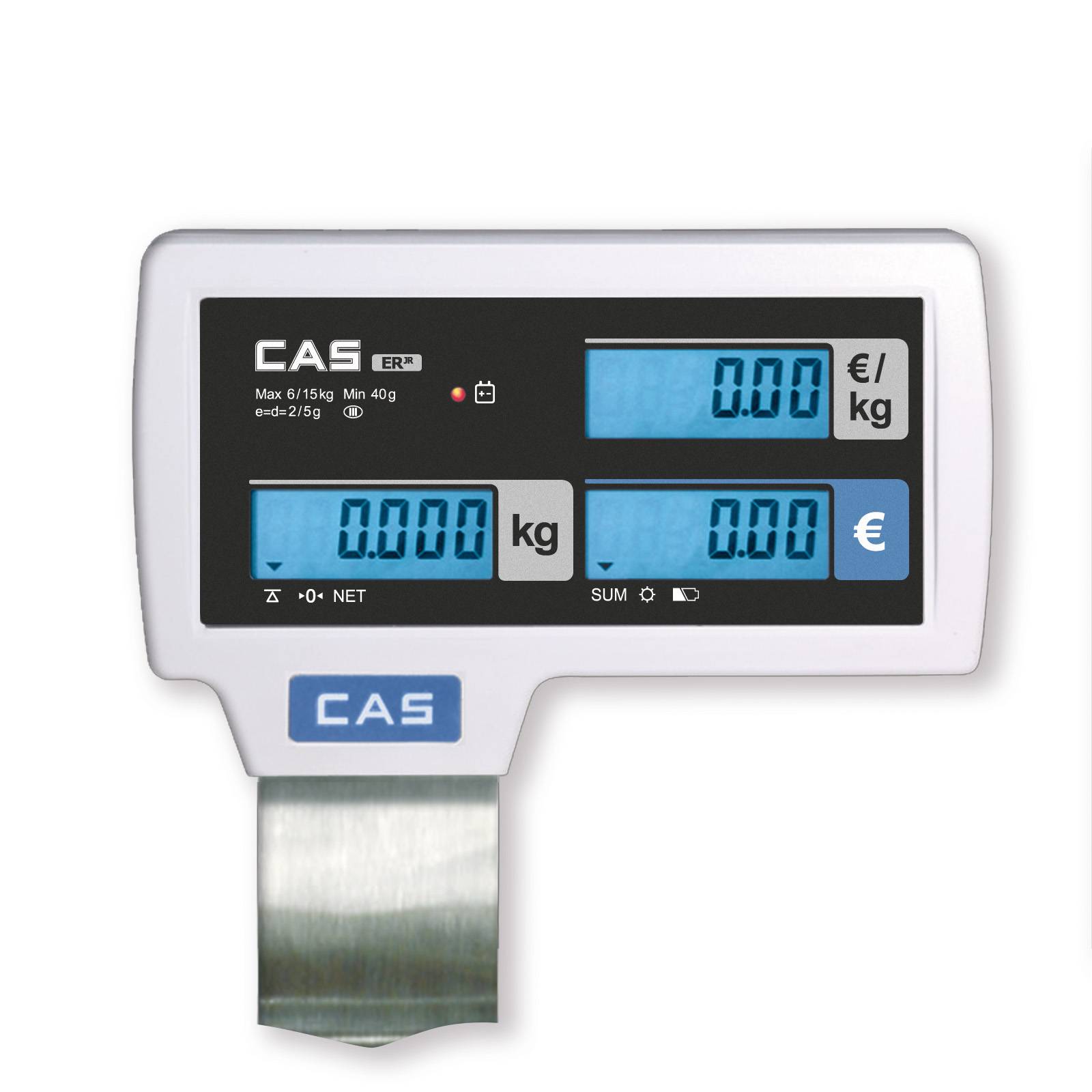 CAS ERJ-P Hochanzeige, preisrechnend, Ladenwaage, GEEICHT, Wägebereich max 6 kg, Ablesbarkeit 1g
