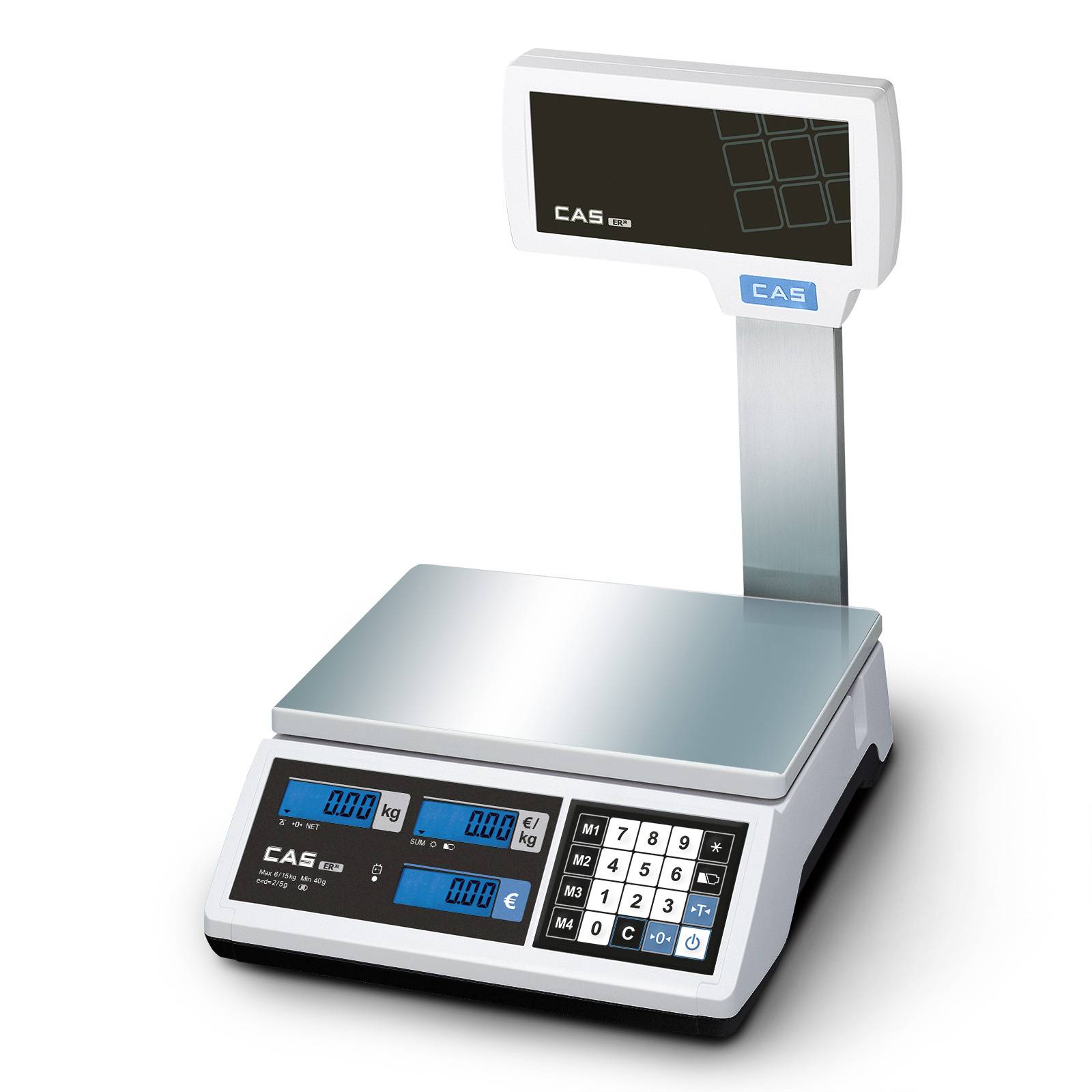 CAS ERJ-P Hochanzeige, preisrechnend, Ladenwaage, GEEICHT, Wägebereich bis 30 kg, Ablesbarkeit 5g