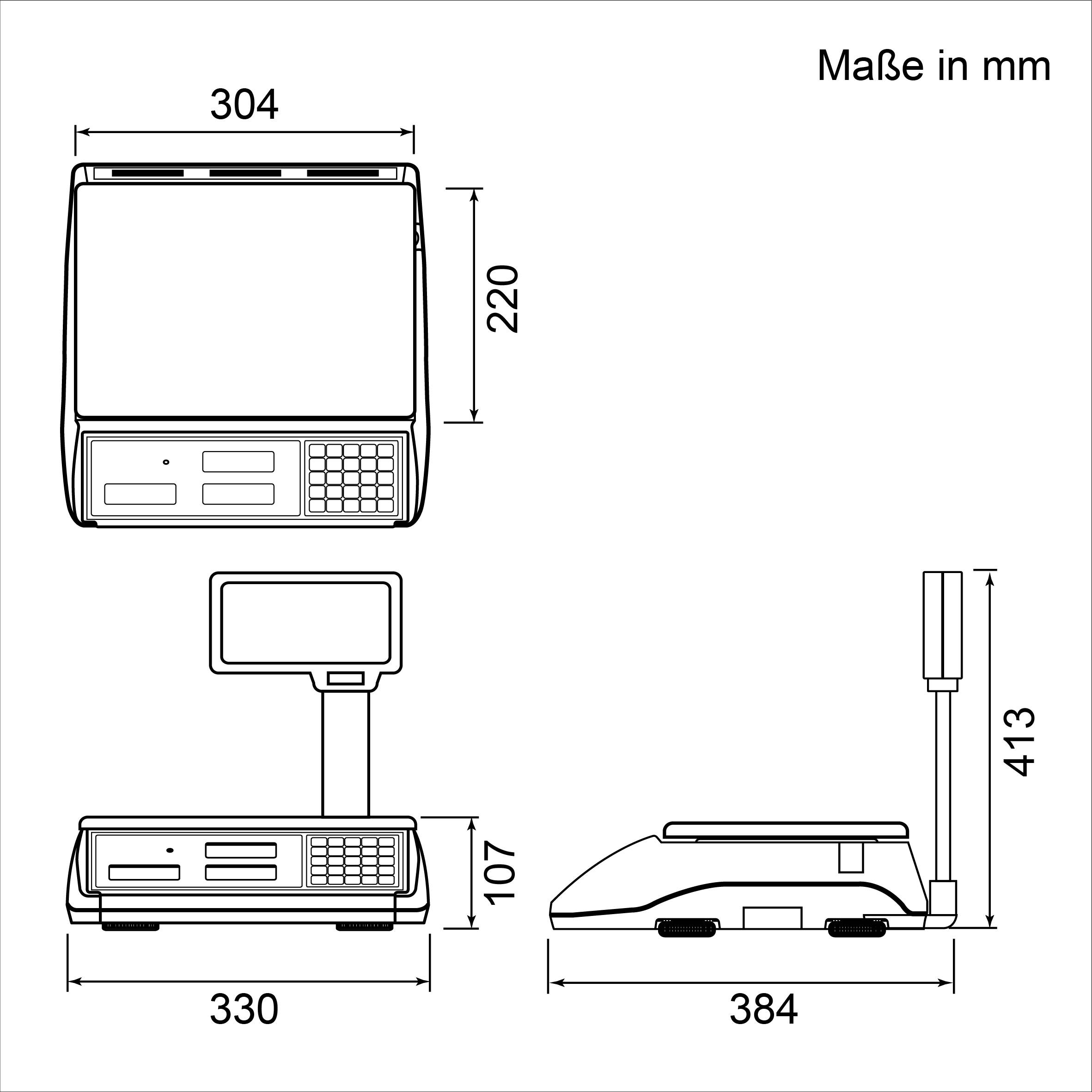 CAS ERP-P, Laden-Waage, Hochanzeige, preisrechnend, GEEICHT, Wägebereich max. 30 kg, Ablesbarkeit 5g