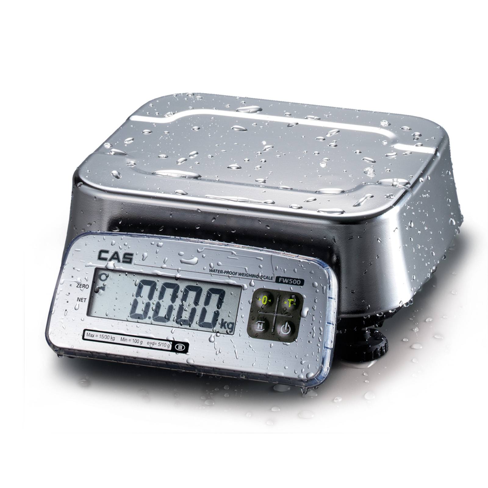 CAS FW500 Kontroll- und Tischwaage, GEEICHT, IP69 Schutz, Wägebereich max. 15 kg, Ablesbarkeit 2 g