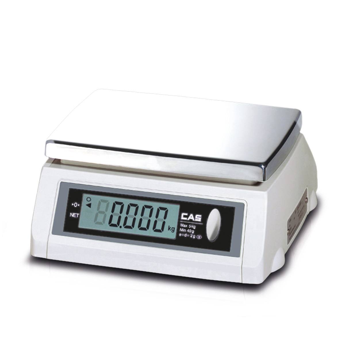 CAS Waage SWWP, kompakte Kontrollwaage mit IP-Schutz, GEEICHT, mit Edelstahl-Wägeplatte und Rückanzeige, max. 10 kg, Ablesbarkeit 2 g