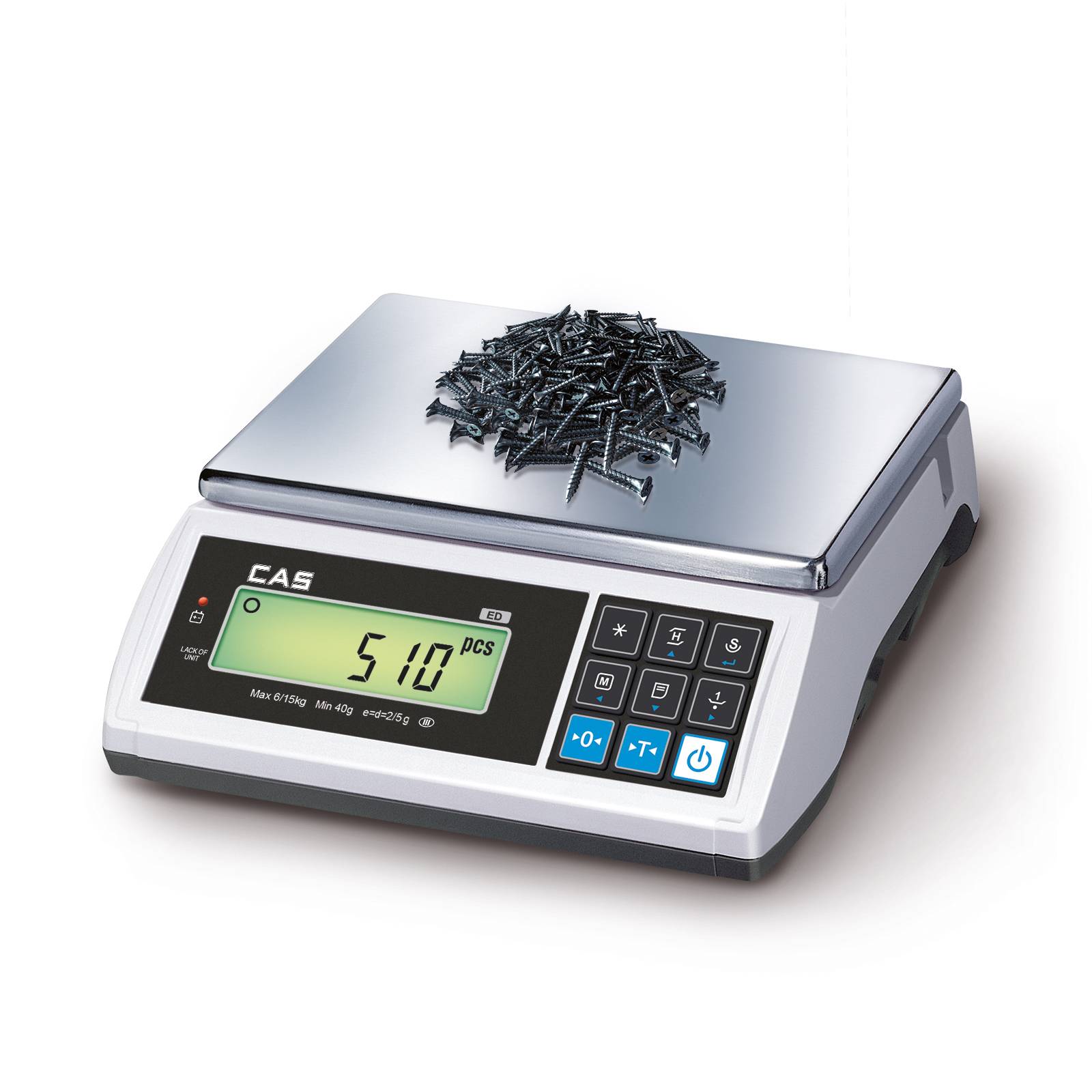 CAS EDM, geeichte Kompakt-, Zählwaage für Kontrollwägungen, Inventur, Kommissionierung, Dosieren/Portionieren. Wiegen bis 6 kg (1 g)