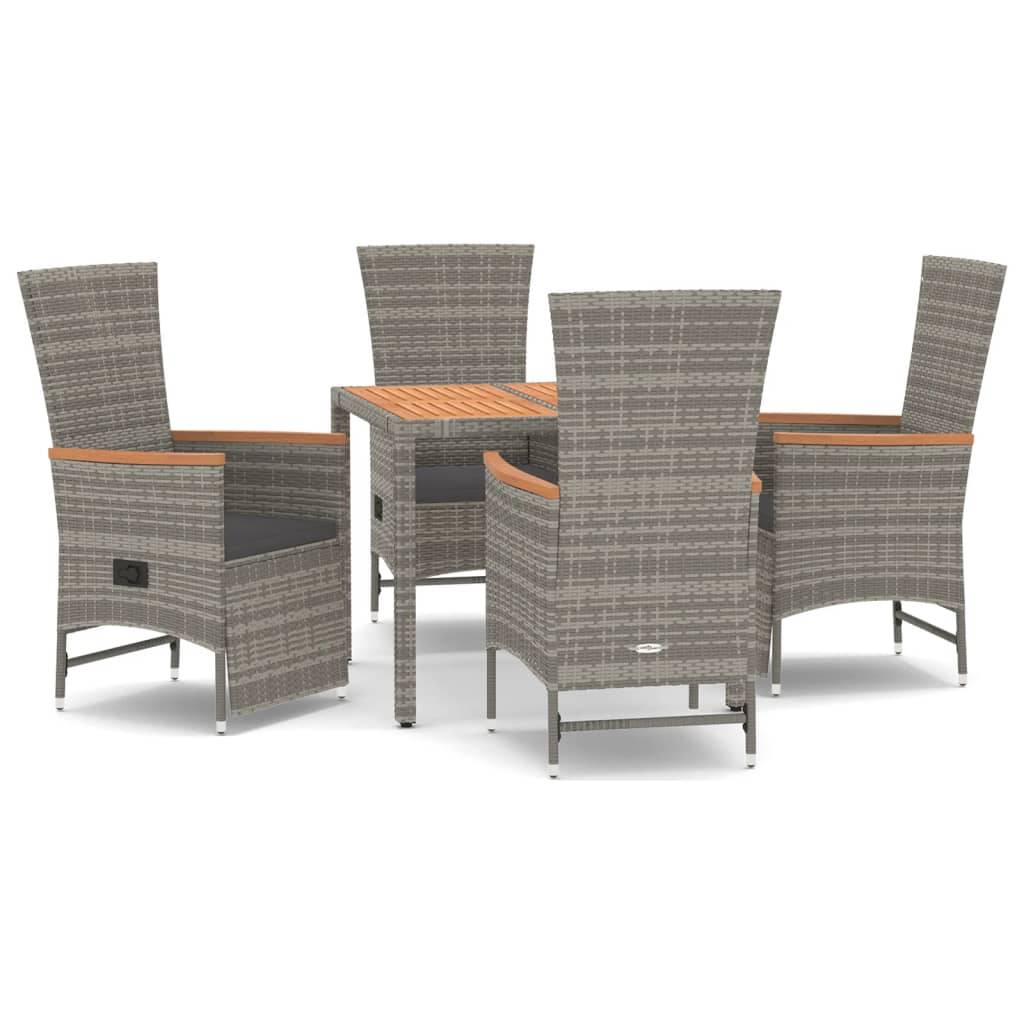 vidaXL 5-tlg. Garten-Essgruppe mit Kissen Grau Poly Rattan
