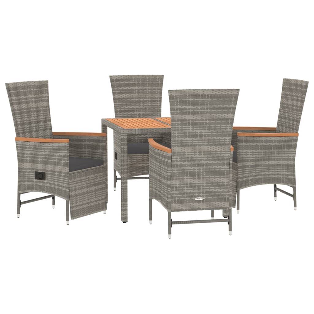 vidaXL 5-tlg. Garten-Essgruppe mit Kissen Grau Poly Rattan