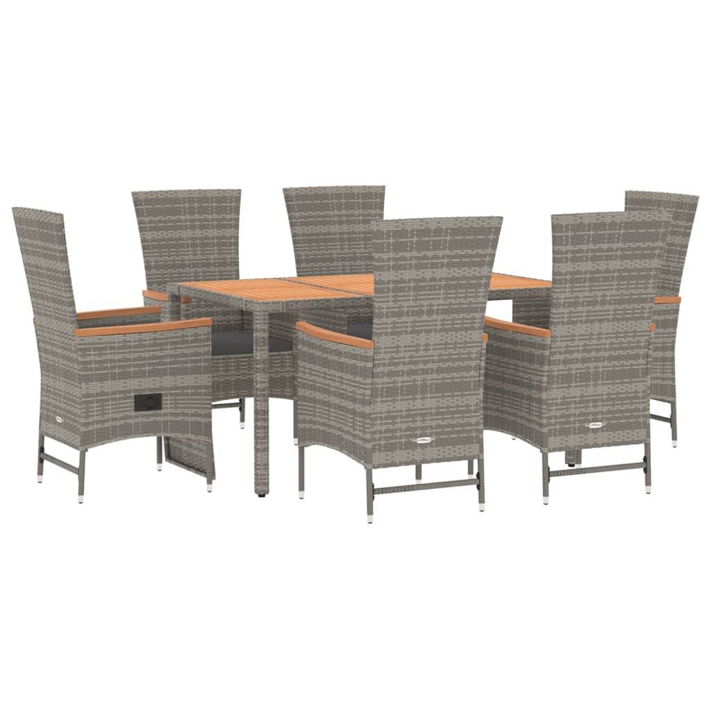 vidaXL 7-tlg. Garten-Essgruppe mit Kissen Grau Poly Rattan